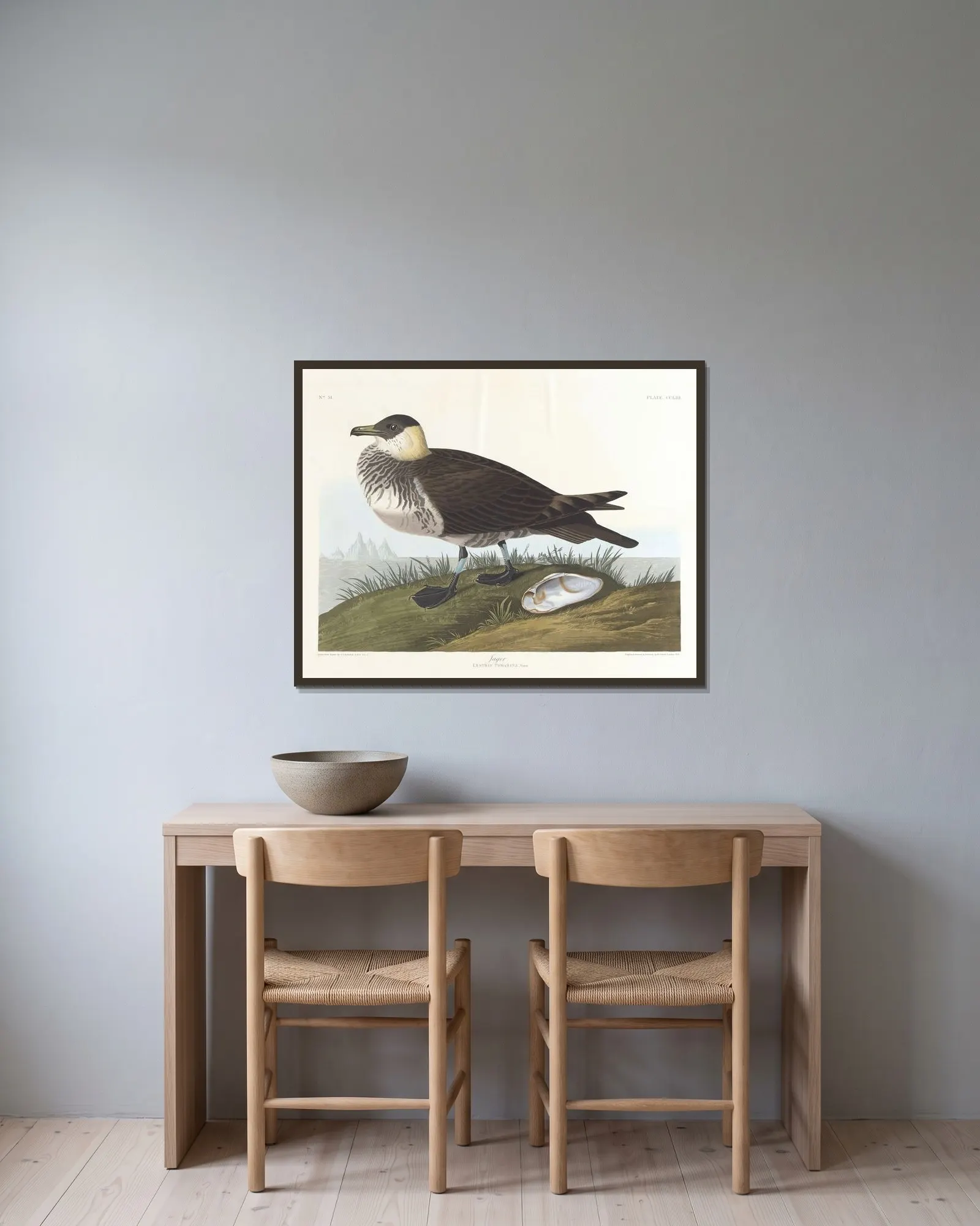 Jager av John James Audubon inramad på en vägg