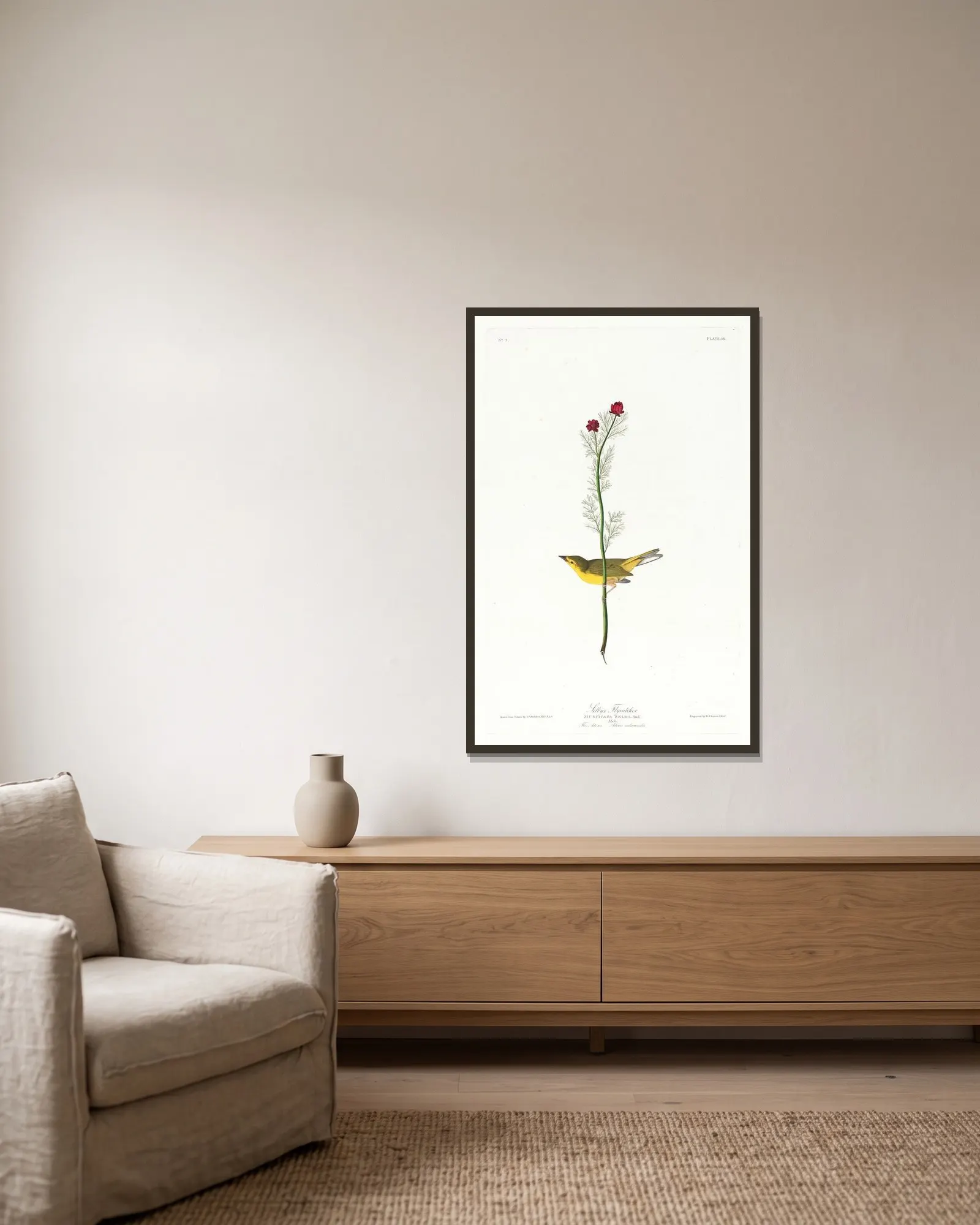 Selby’s flycatcher av John James Audubon inramad på en vägg