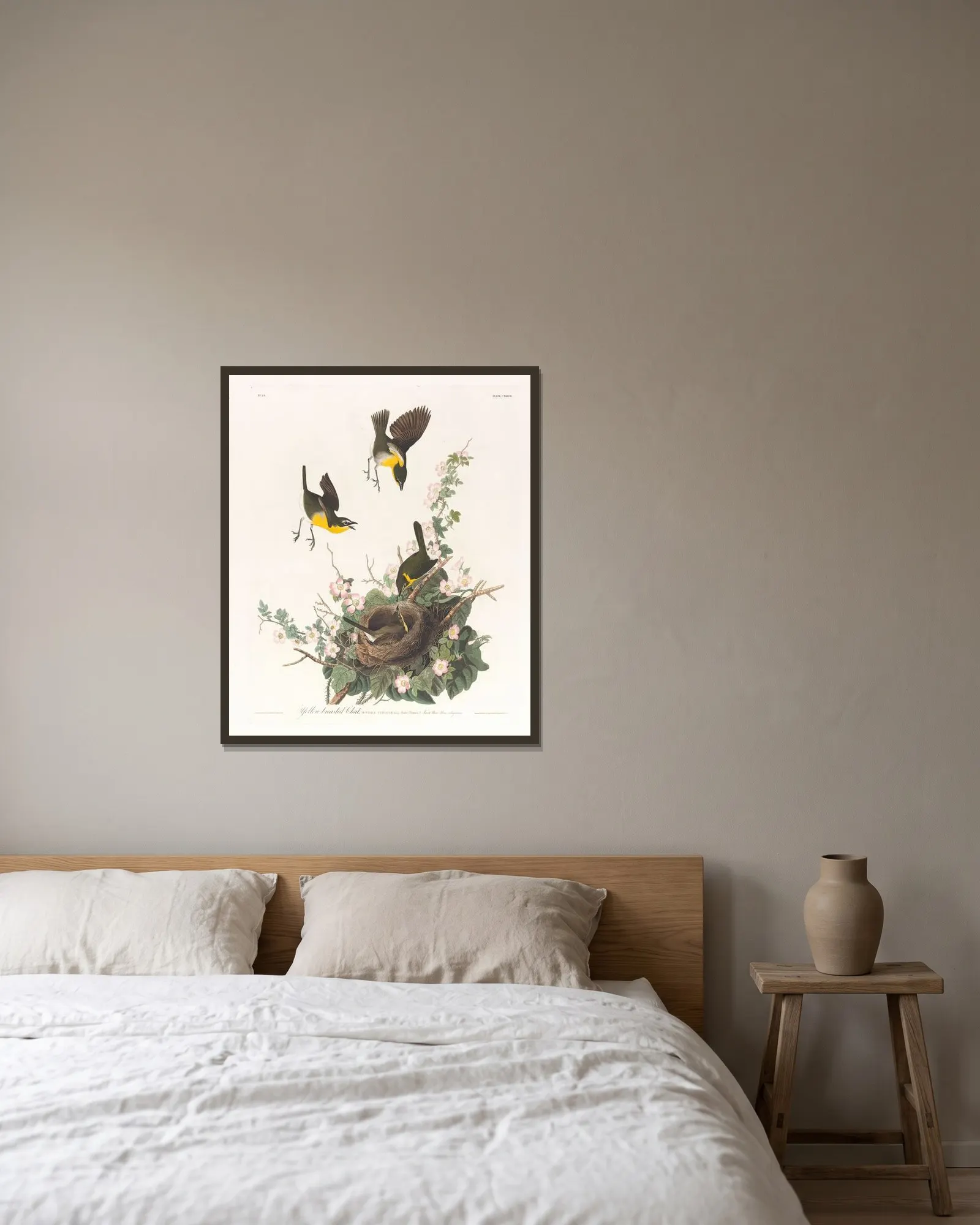 Yellow-breasted chat av John James Audubon inramad på en vägg