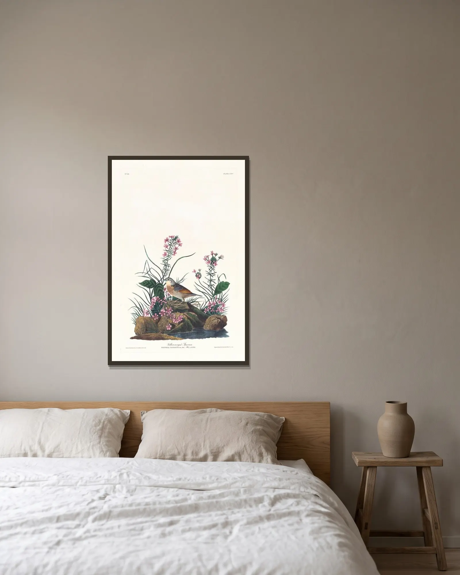 Yellow-winged sparrow av John James Audubon inramad på en vägg