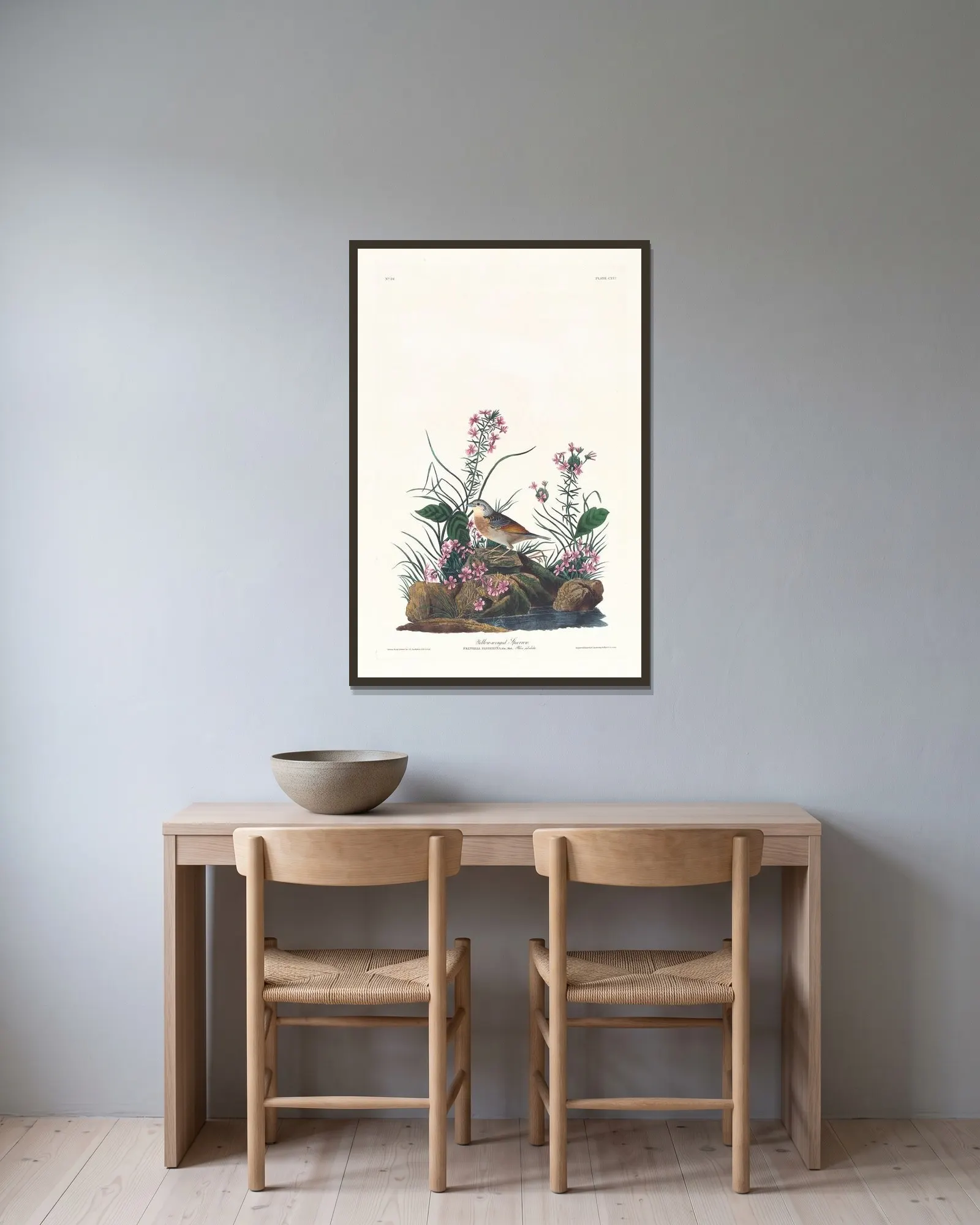 Yellow-winged sparrow av John James Audubon inramad på en vägg