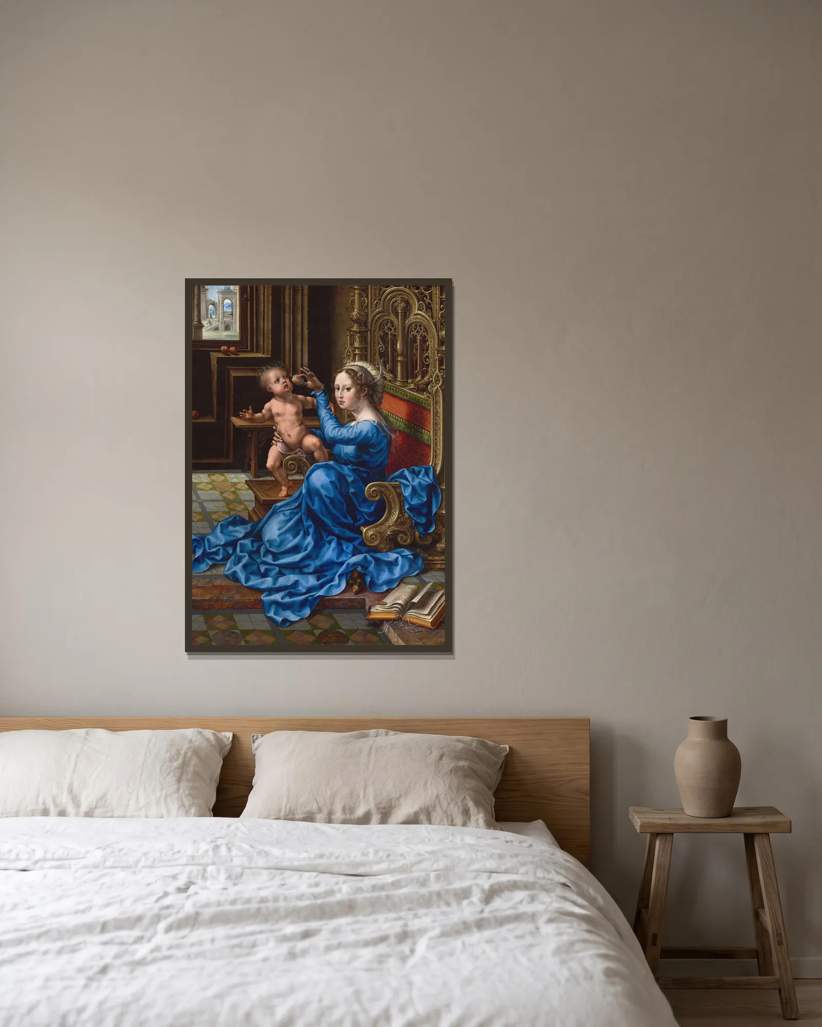 Madonna and Child, 1532 av Jan Gossaert inramad på en vägg