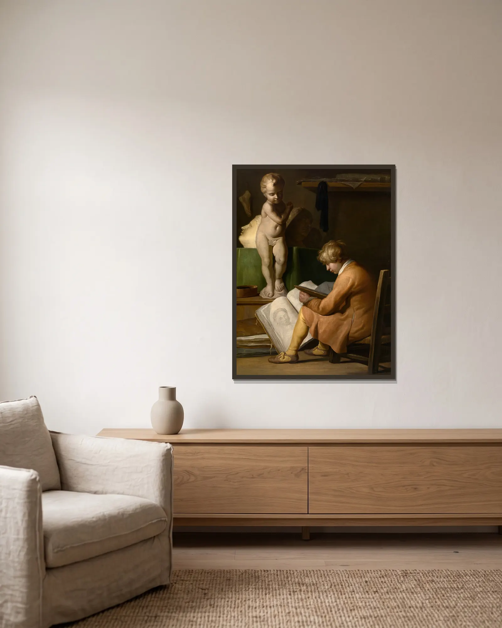 A Young Artist av Jan Lievens inramad på en vägg