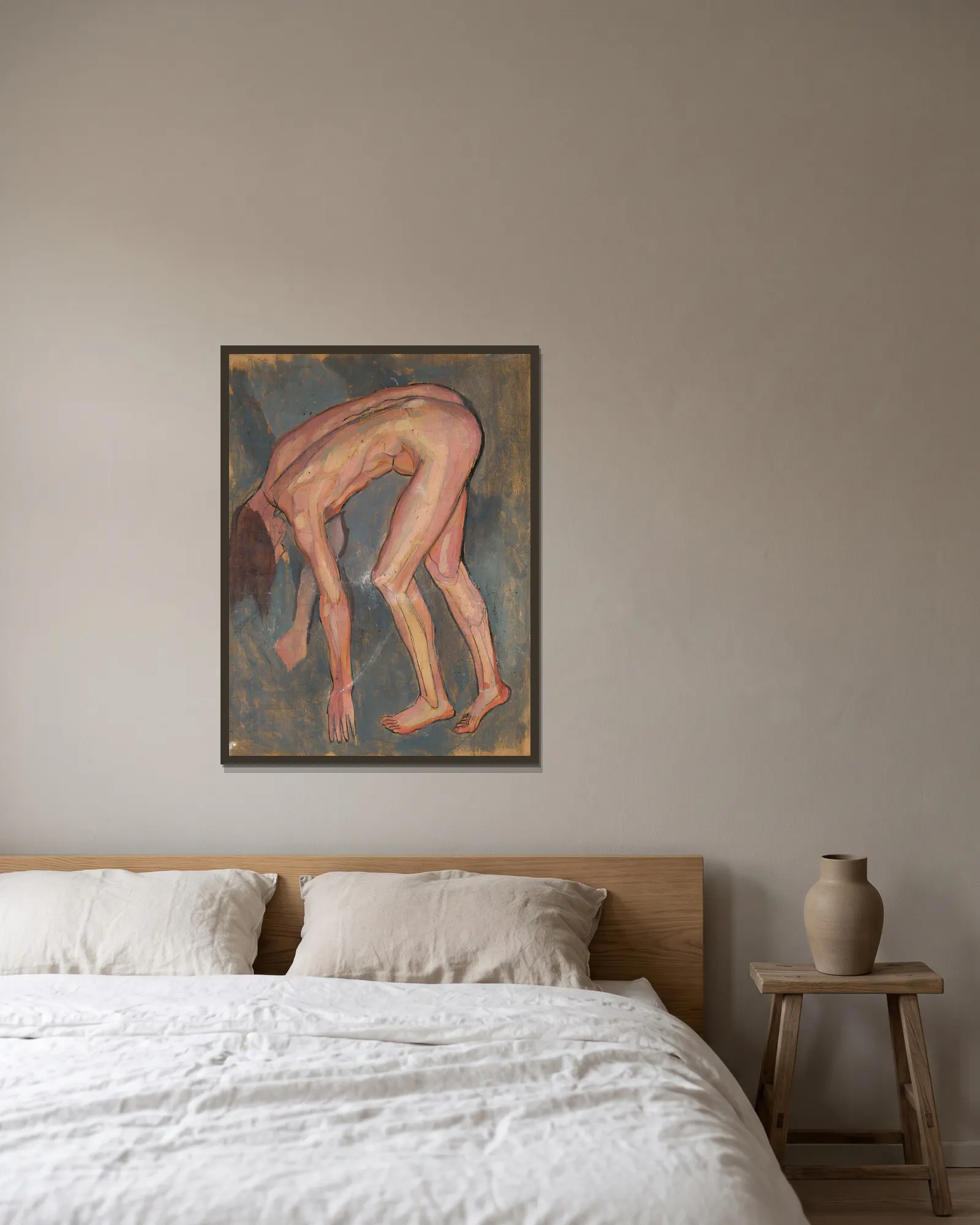 Nude, leaning av Jan Rembowski inramad på en vägg