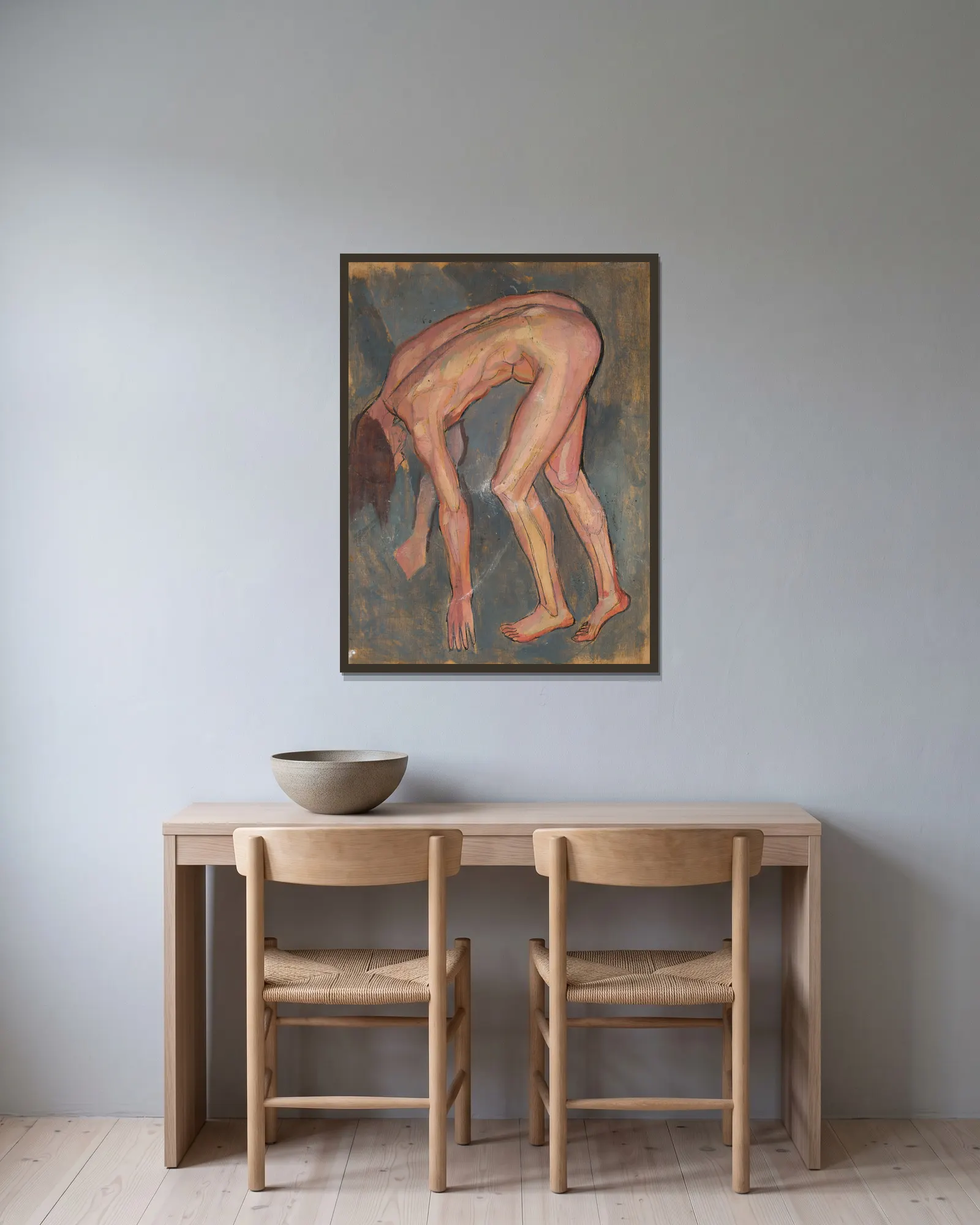 Nude, leaning av Jan Rembowski inramad på en vägg