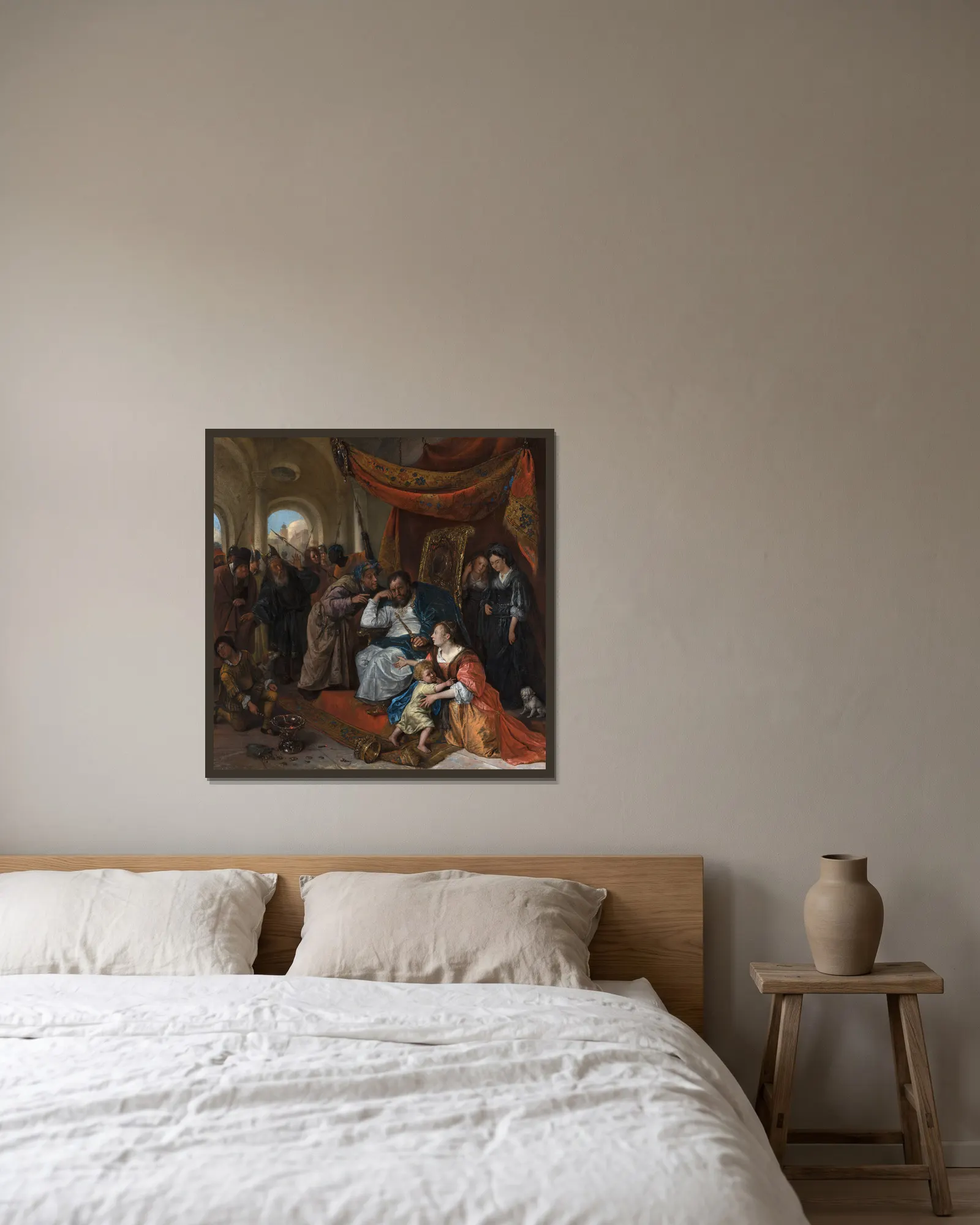 Moses and Pharaoh’s Crown av Jan Steen inramad på en vägg