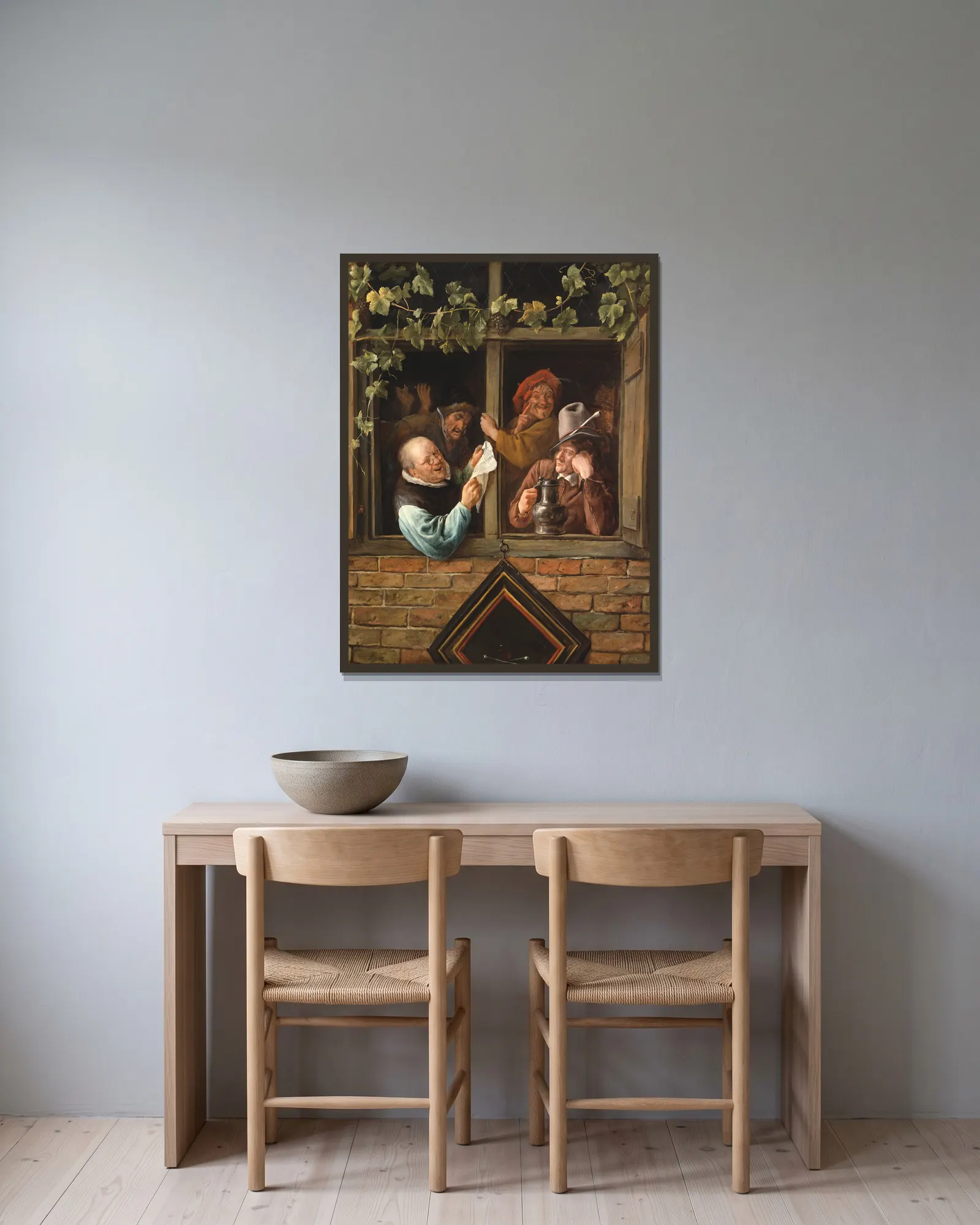 Rhetoricians at a Window av Jan Steen inramad på en vägg