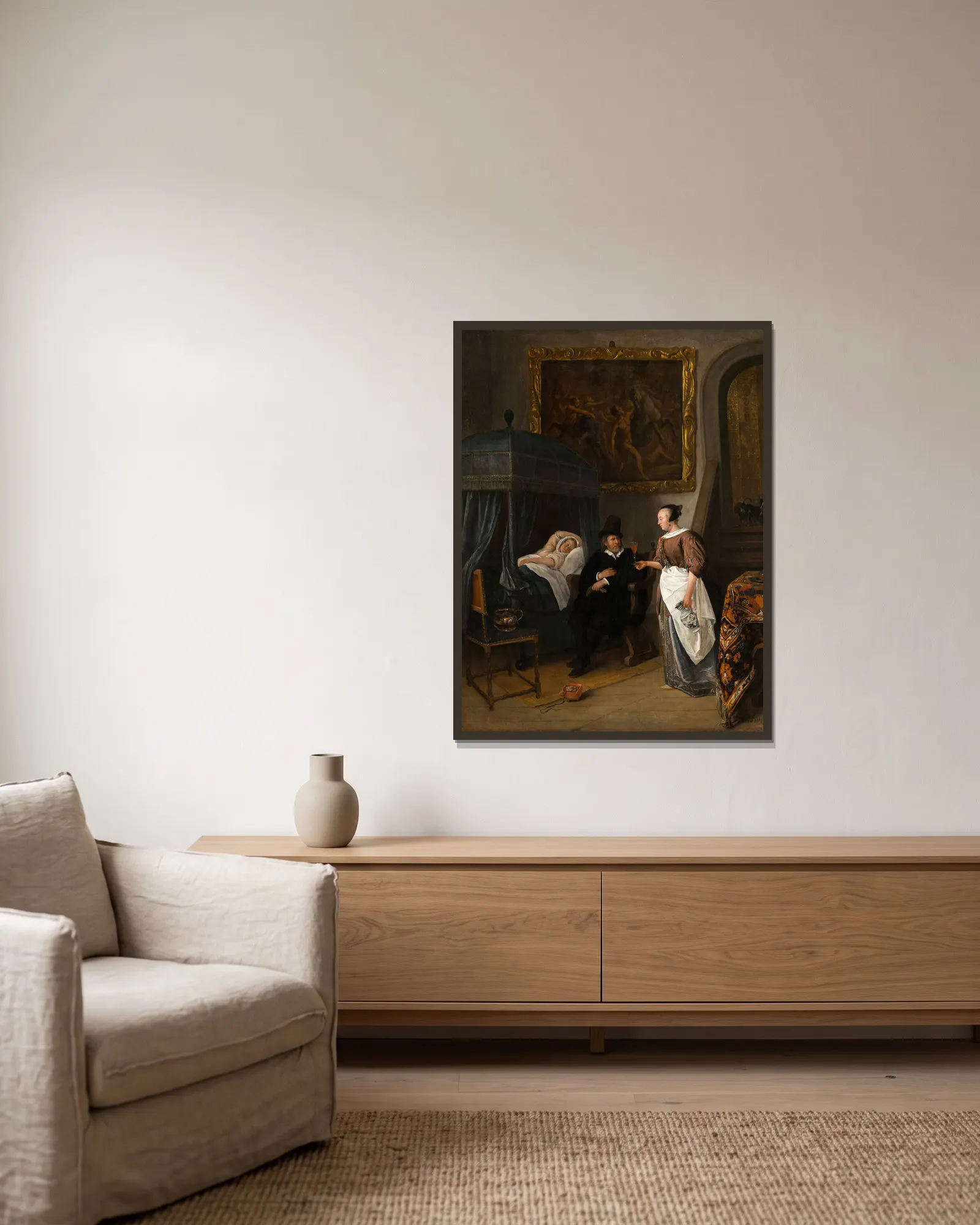 The Doctor’s Visit av Jan Steen inramad på en vägg