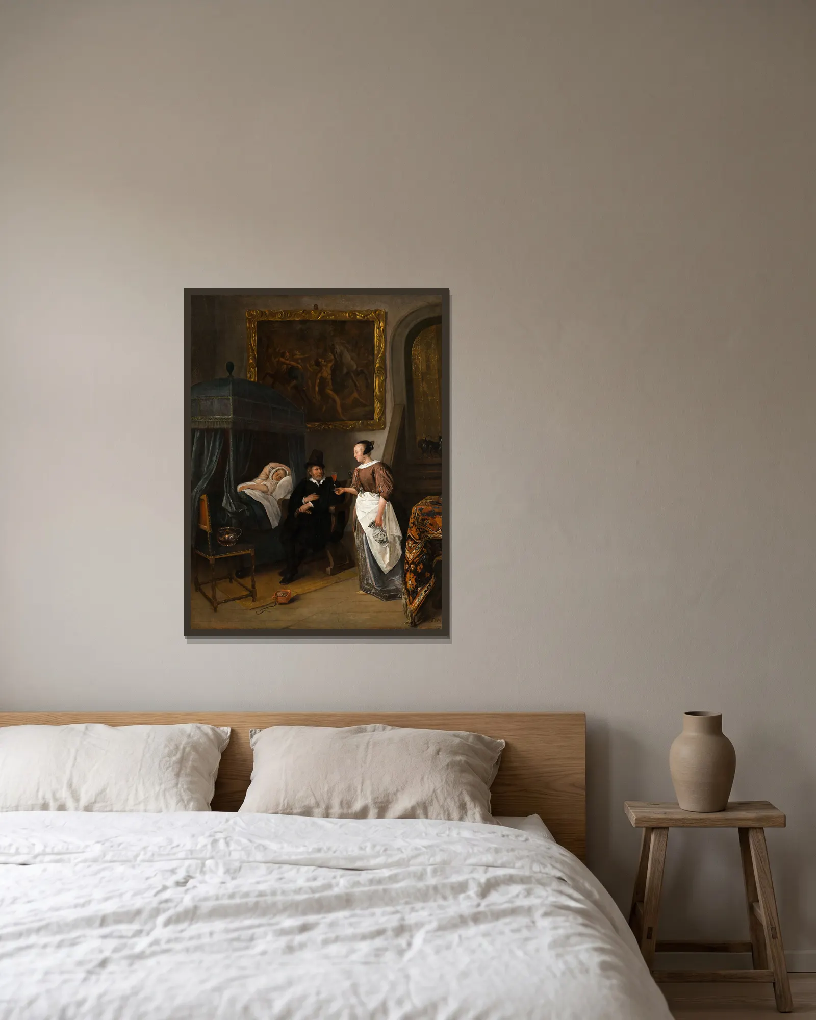 The Doctor’s Visit av Jan Steen inramad på en vägg