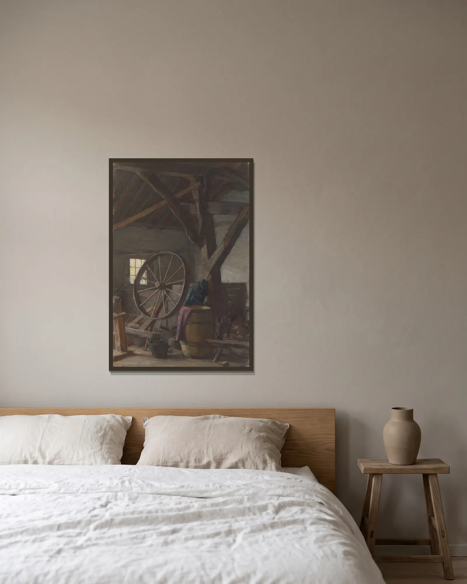 Interieur van boerenschuur av Jan Veth inramad på en vägg