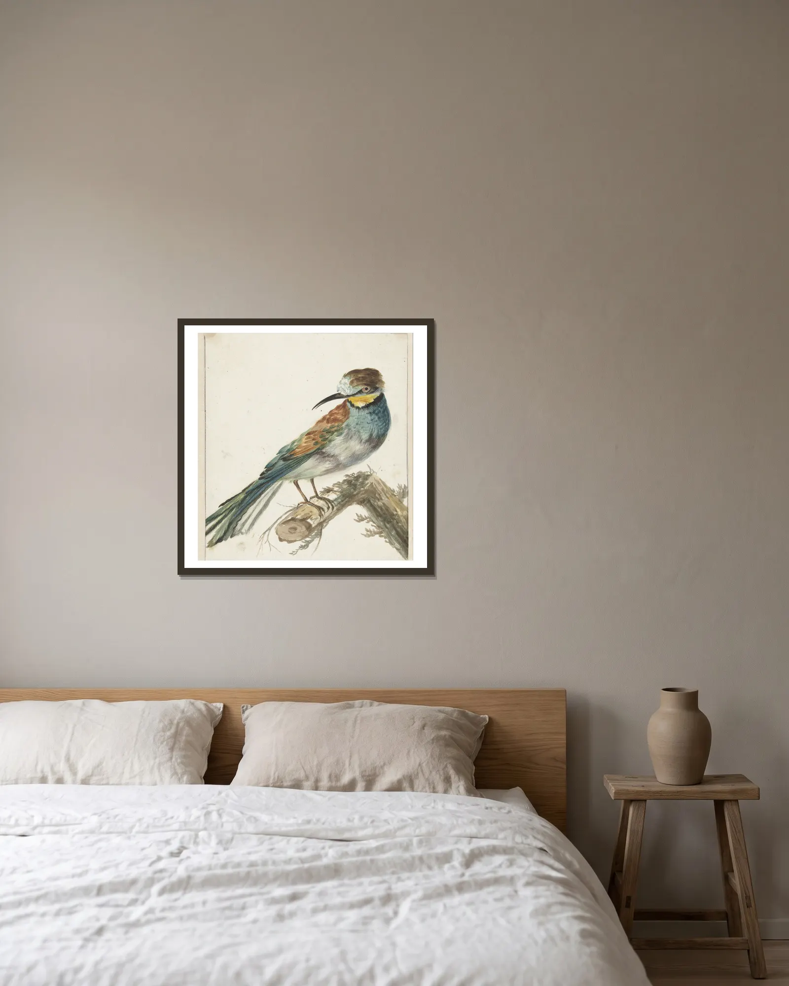 Bijeneter (Merops apiaster) av Jan Weenix inramad på en vägg