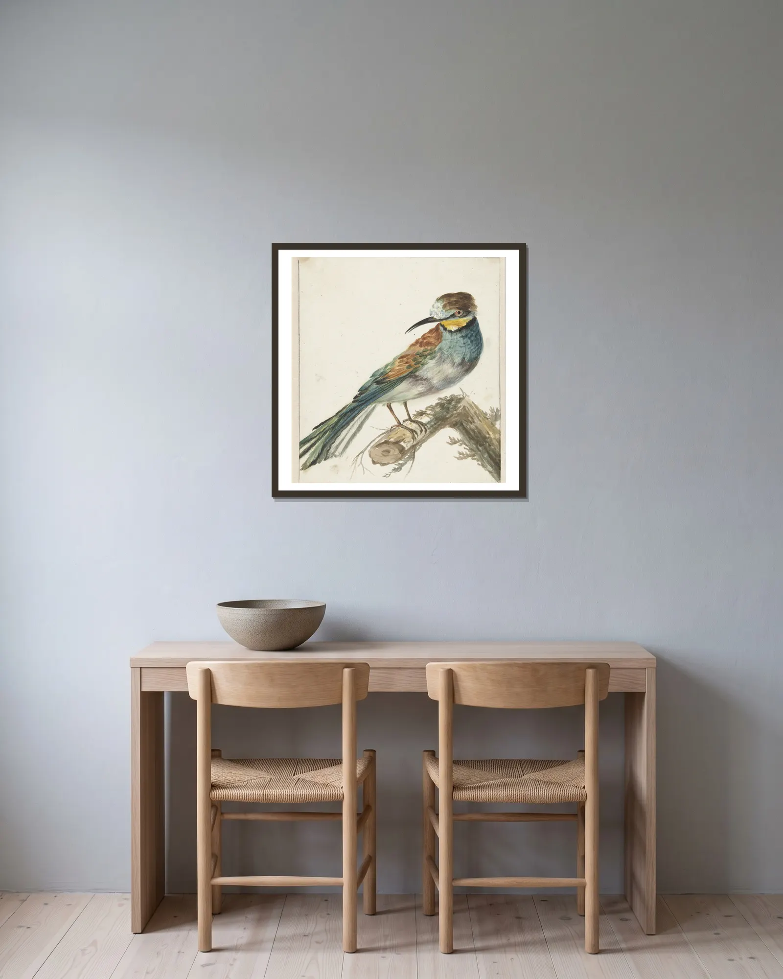 Bijeneter (Merops apiaster) av Jan Weenix inramad på en vägg
