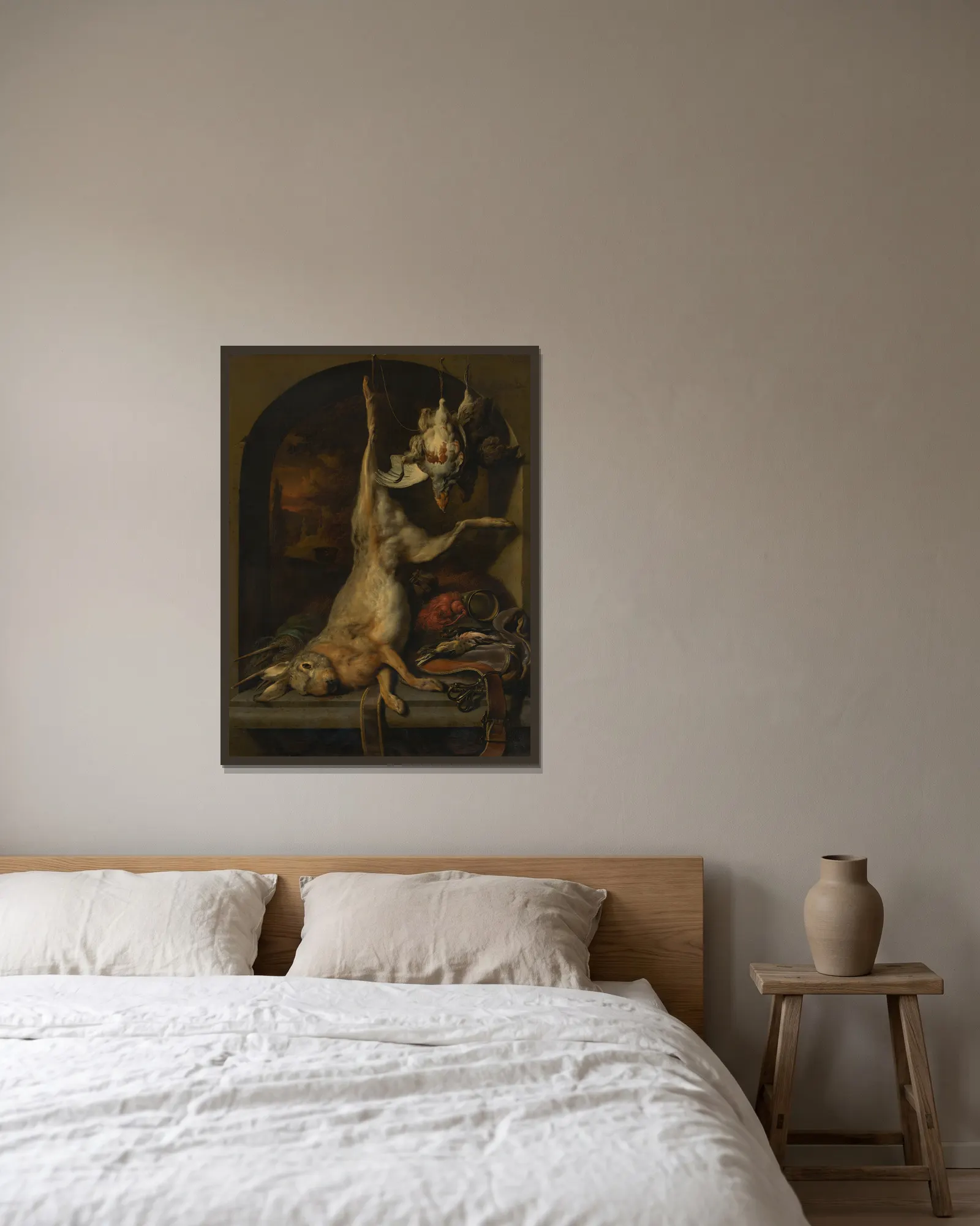 Dead Hare av Jan Weenix inramad på en vägg