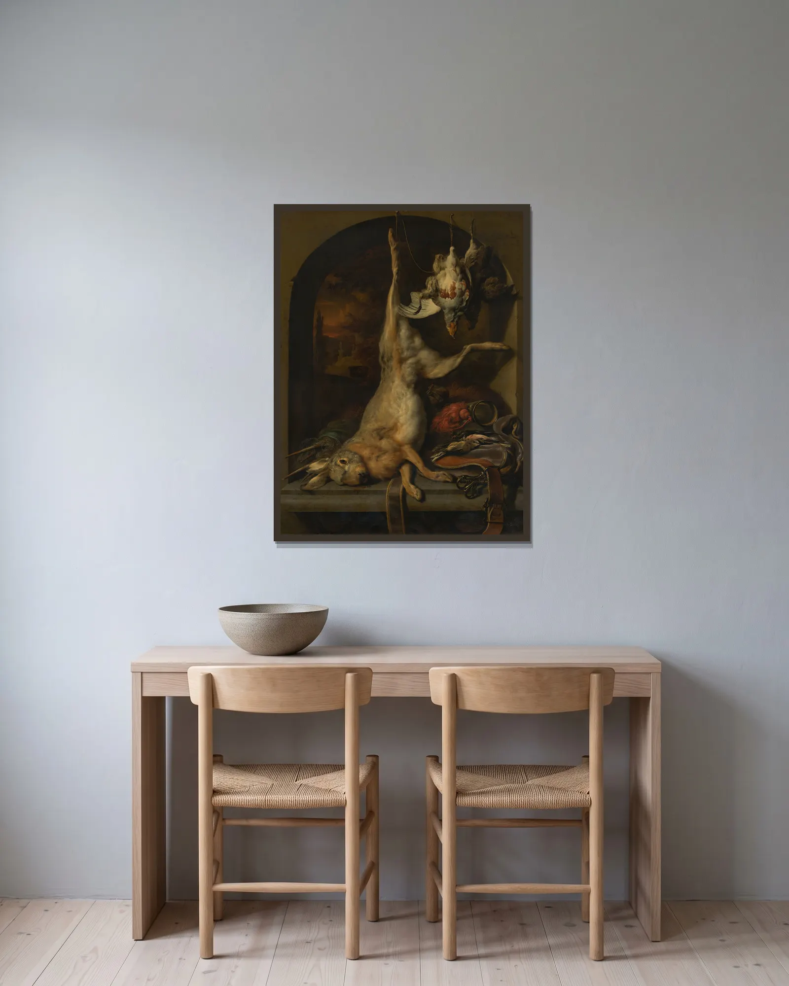 Dead Hare av Jan Weenix inramad på en vägg