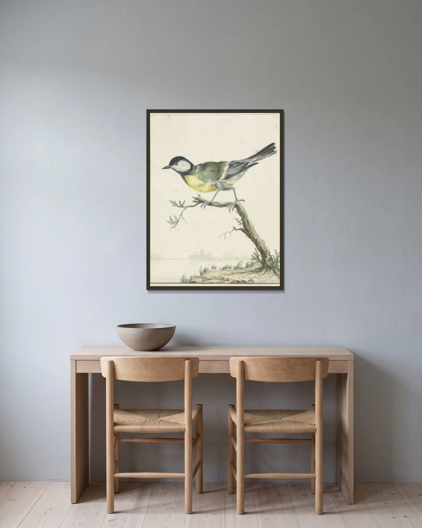 Koolmees av Jan Weenix inramad på en vägg