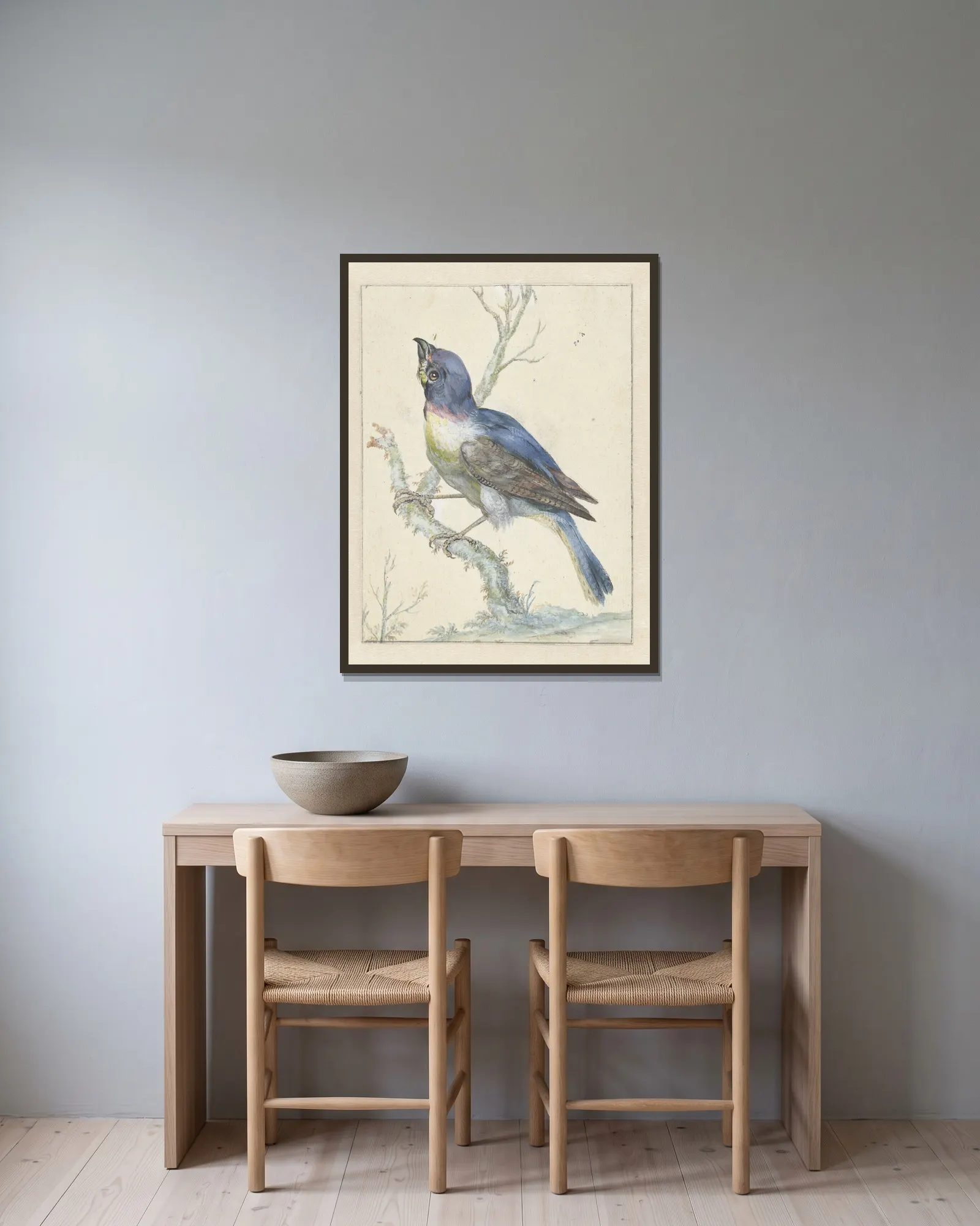 Lazuli Bunting av Jan Weenix inramad på en vägg