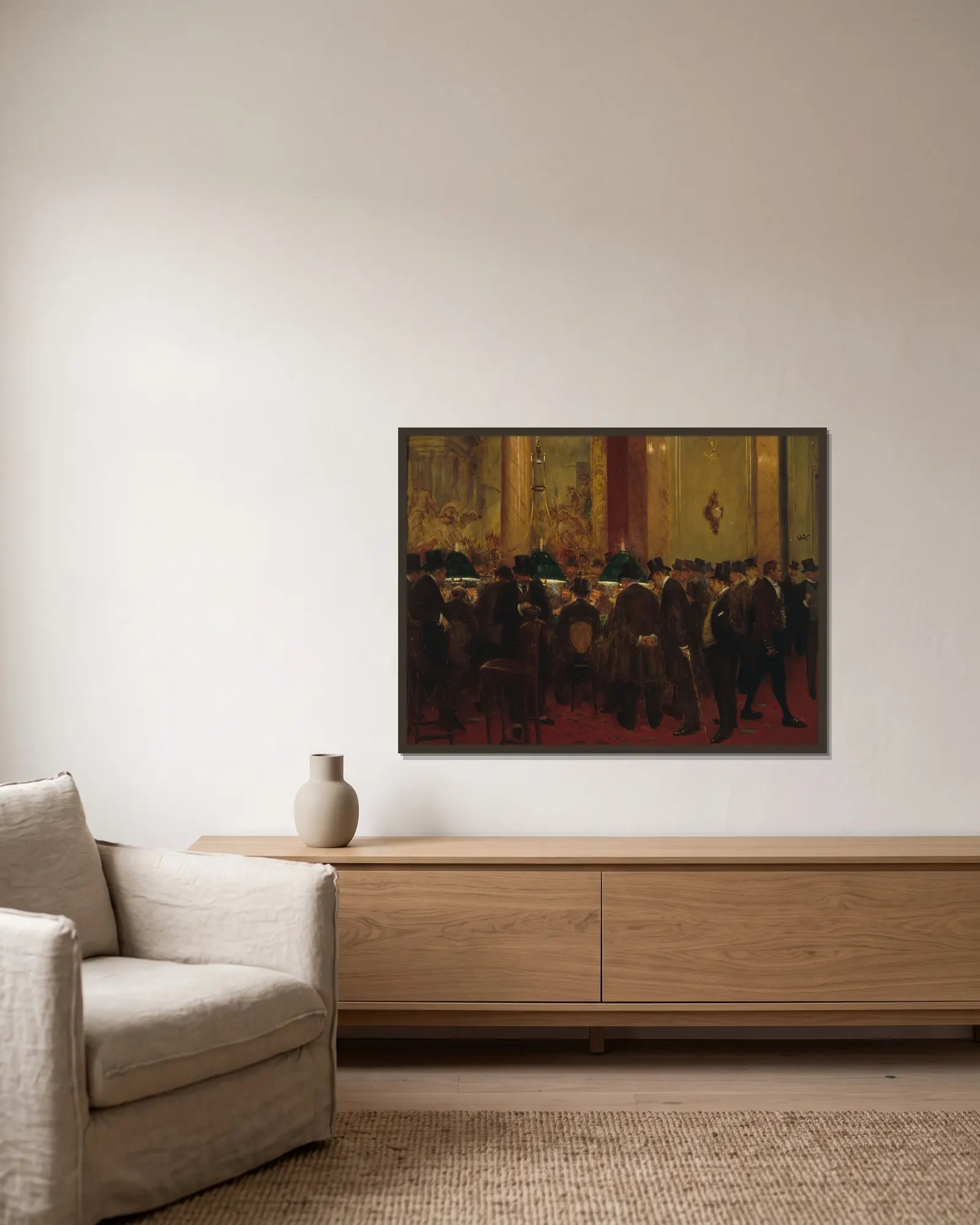 Au cercle av Jean Béraud inramad på en vägg