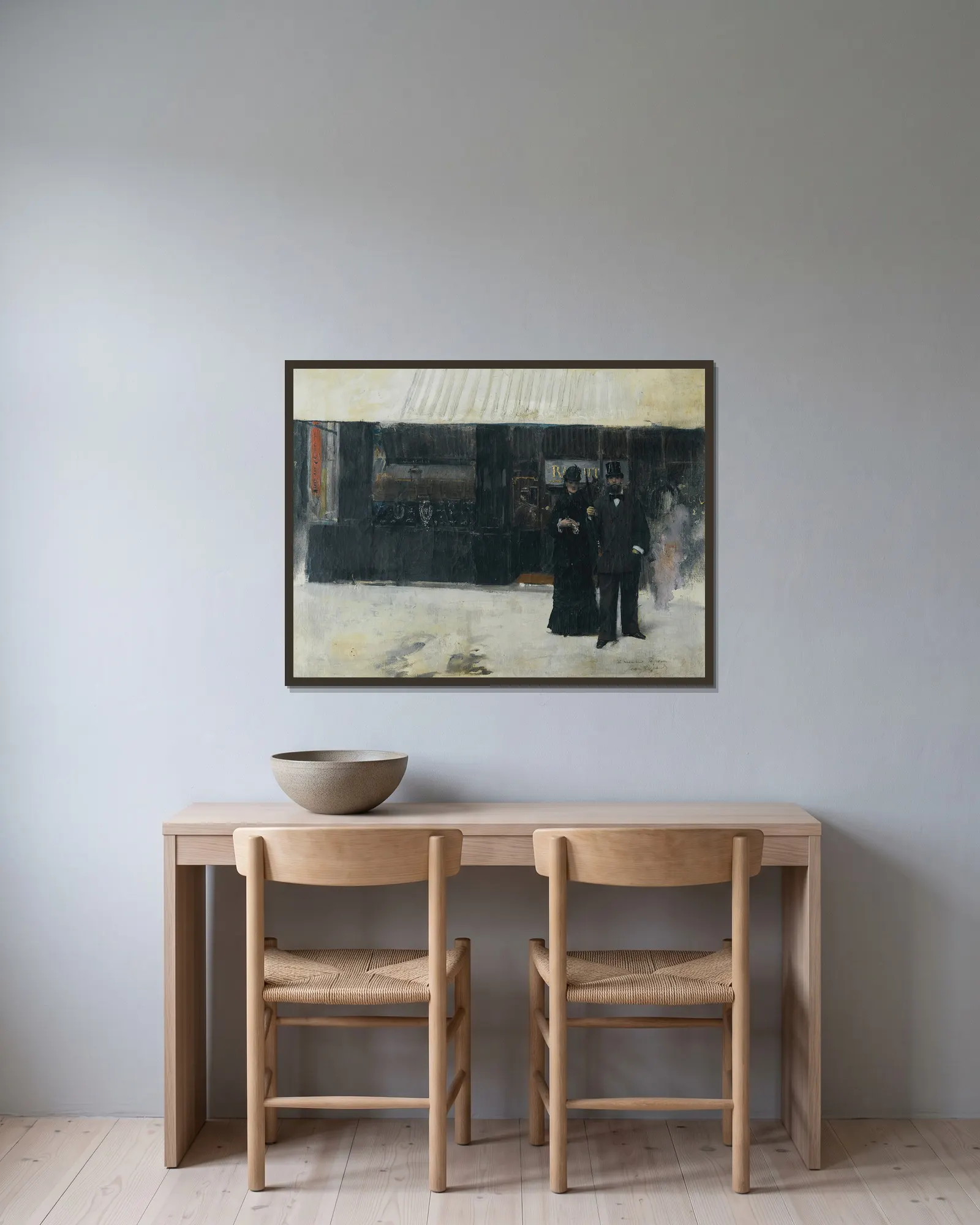 Couple devant une bijouterie av Jean Béraud inramad på en vägg