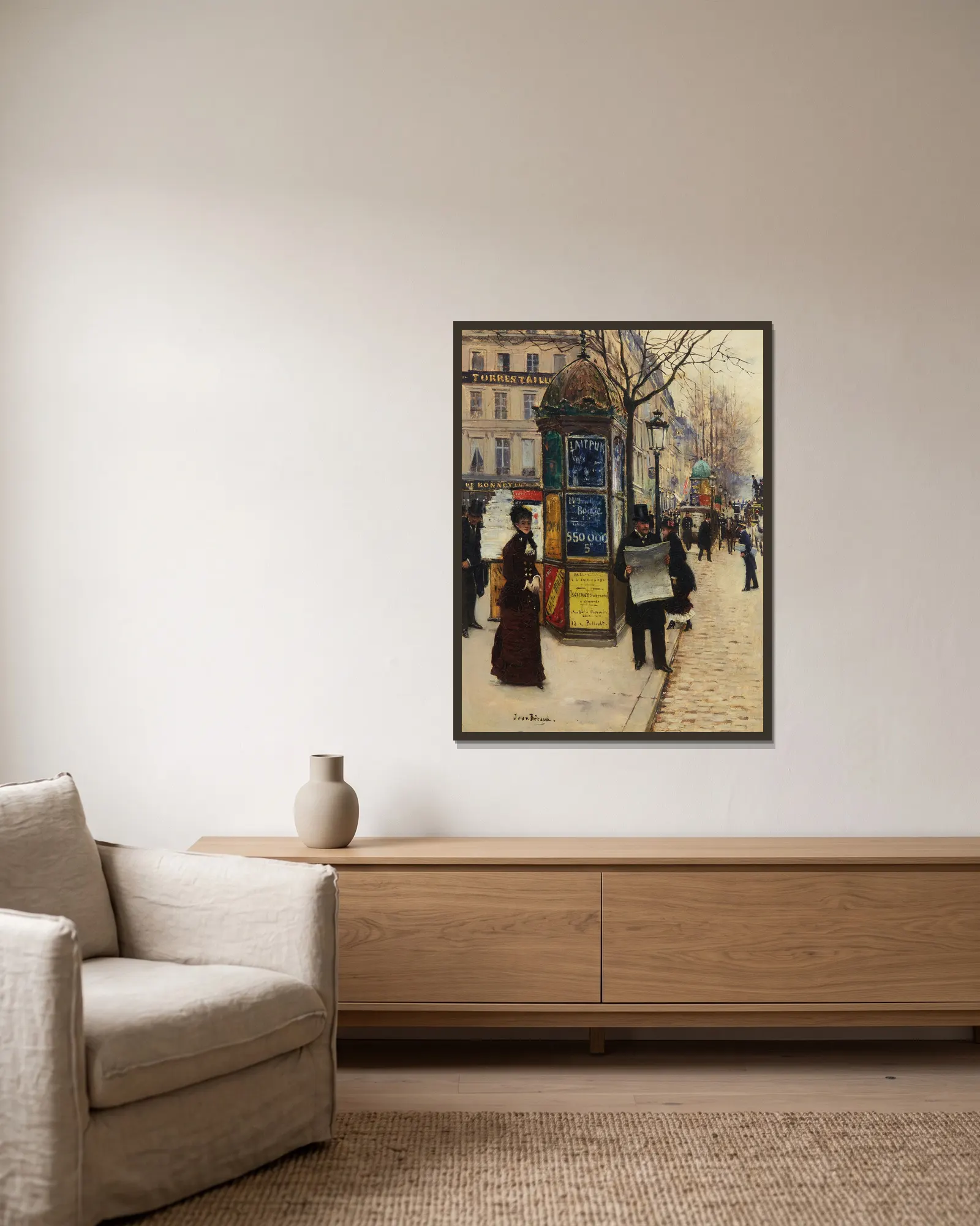 Les grands boulevards av Jean Béraud inramad på en vägg