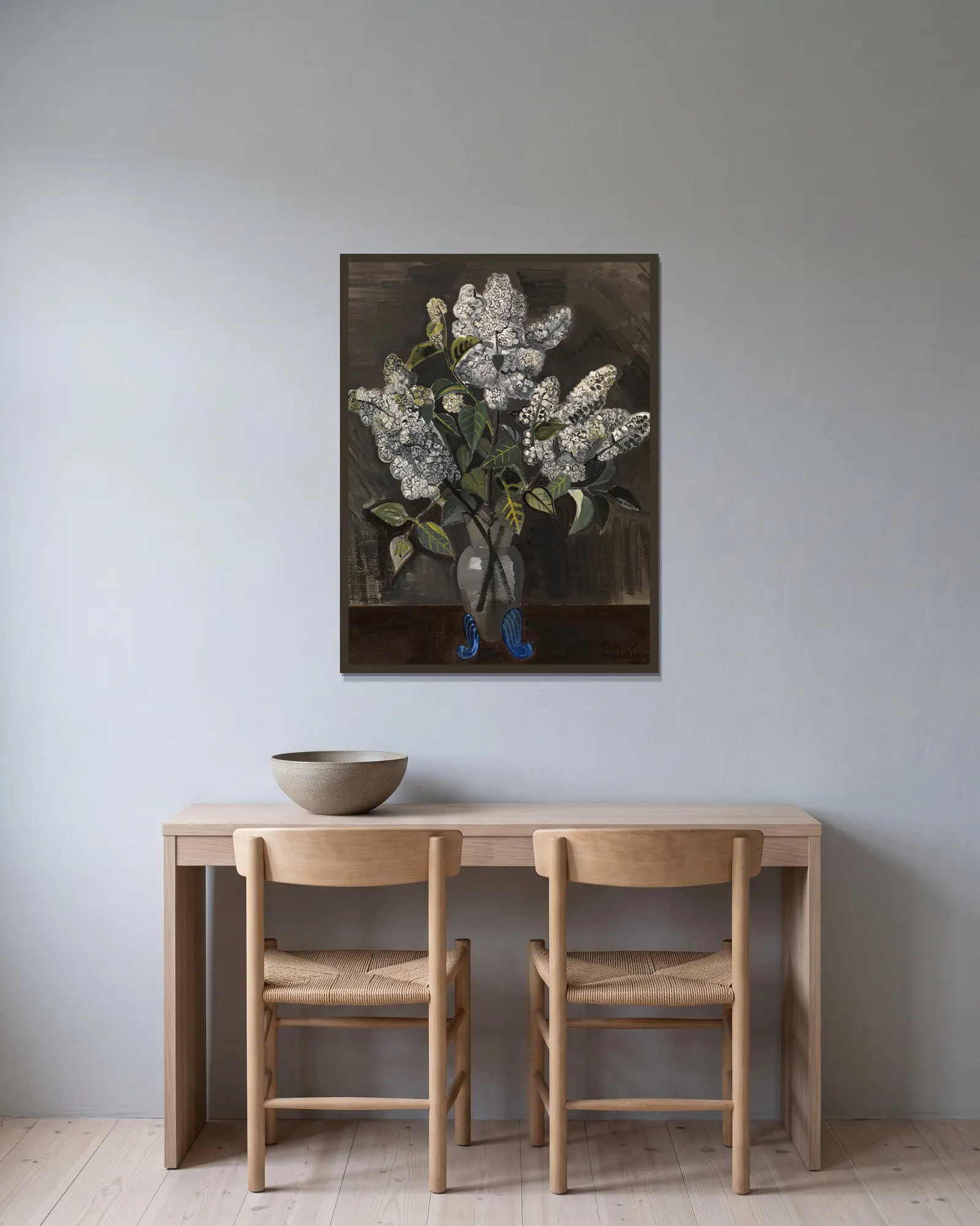 Lilacs av Jean Brusselmans inramad på en vägg