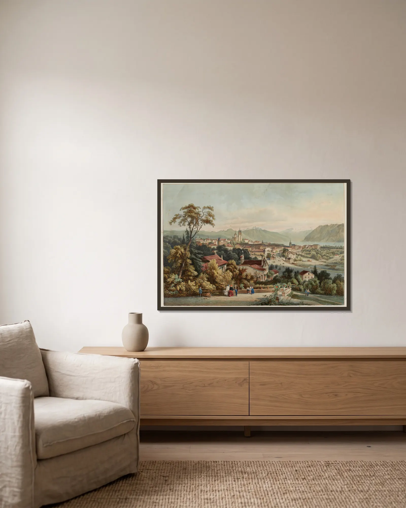 Vue de Lausanne av Jean Jacottet inramad på en vägg