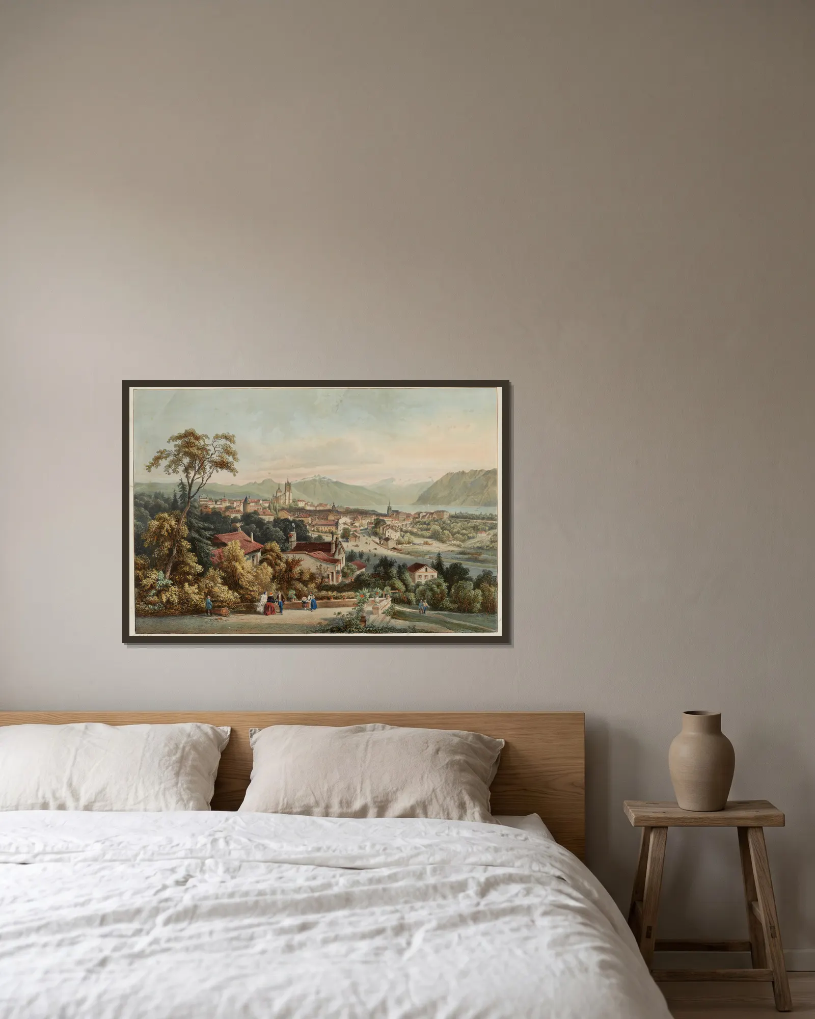 Vue de Lausanne av Jean Jacottet inramad på en vägg