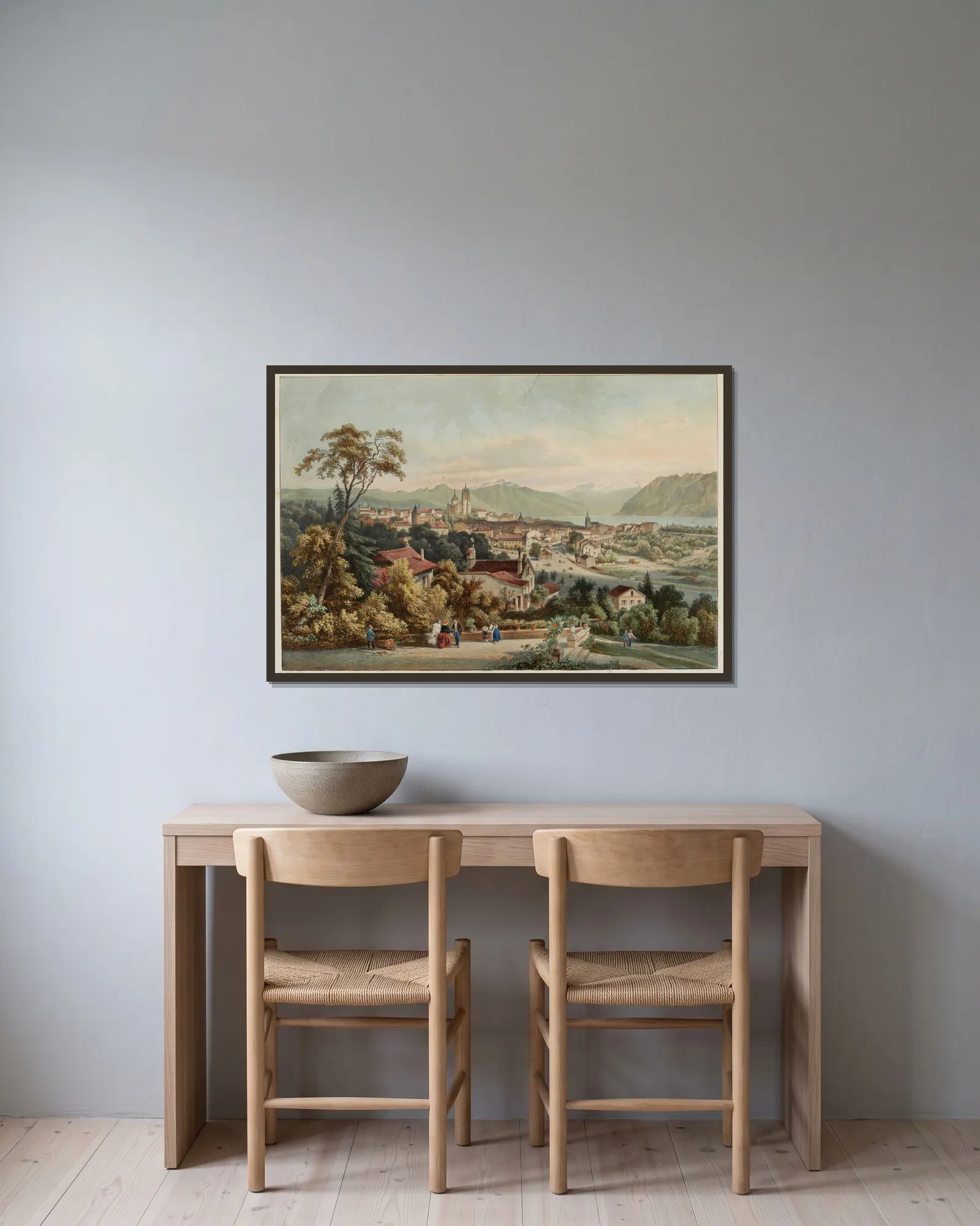 Vue de Lausanne av Jean Jacottet inramad på en vägg