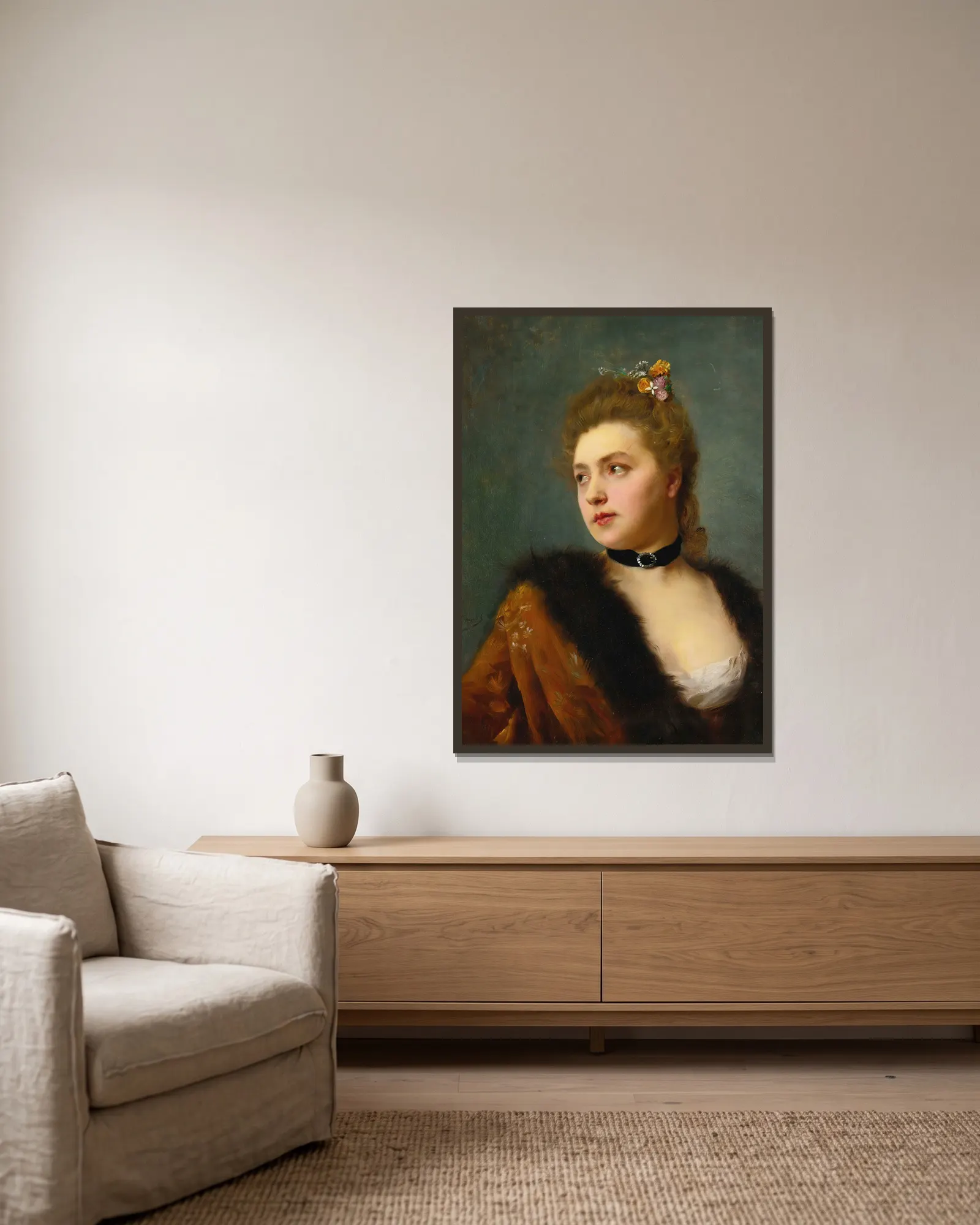 Parisienne av Gustave Jean Jacquet inramad på en vägg