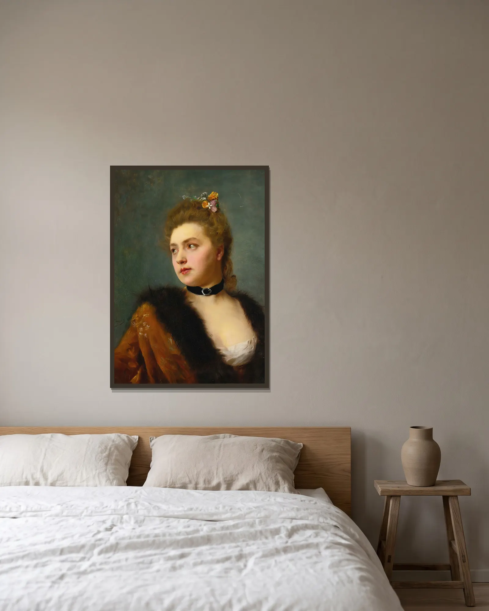 Parisienne av Gustave Jean Jacquet inramad på en vägg