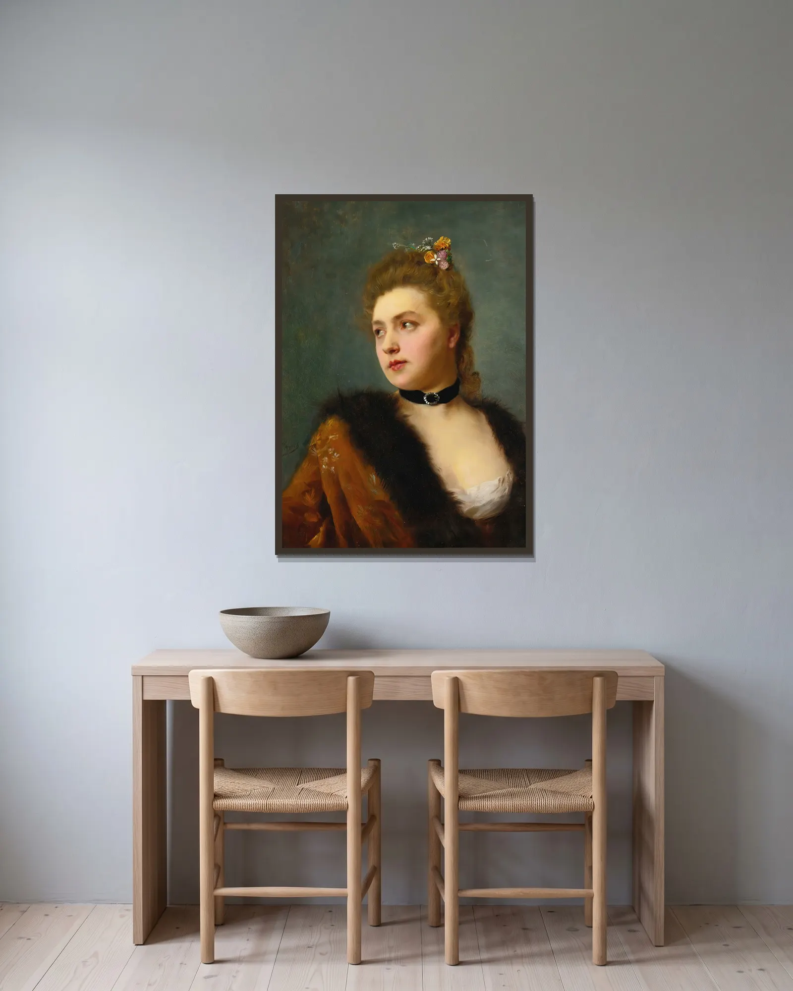 Parisienne av Gustave Jean Jacquet inramad på en vägg