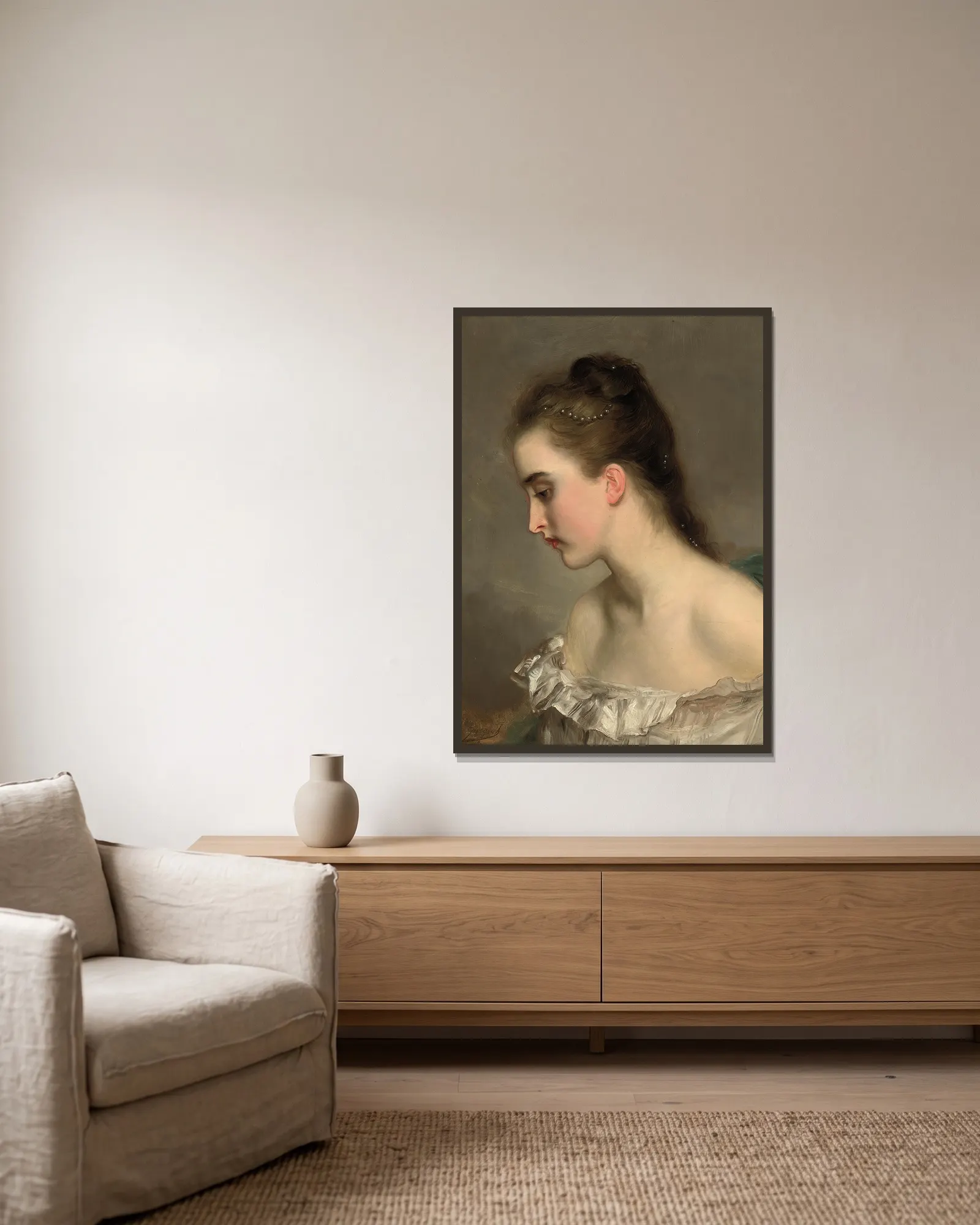 The debutant av Gustave Jean Jacquet inramad på en vägg