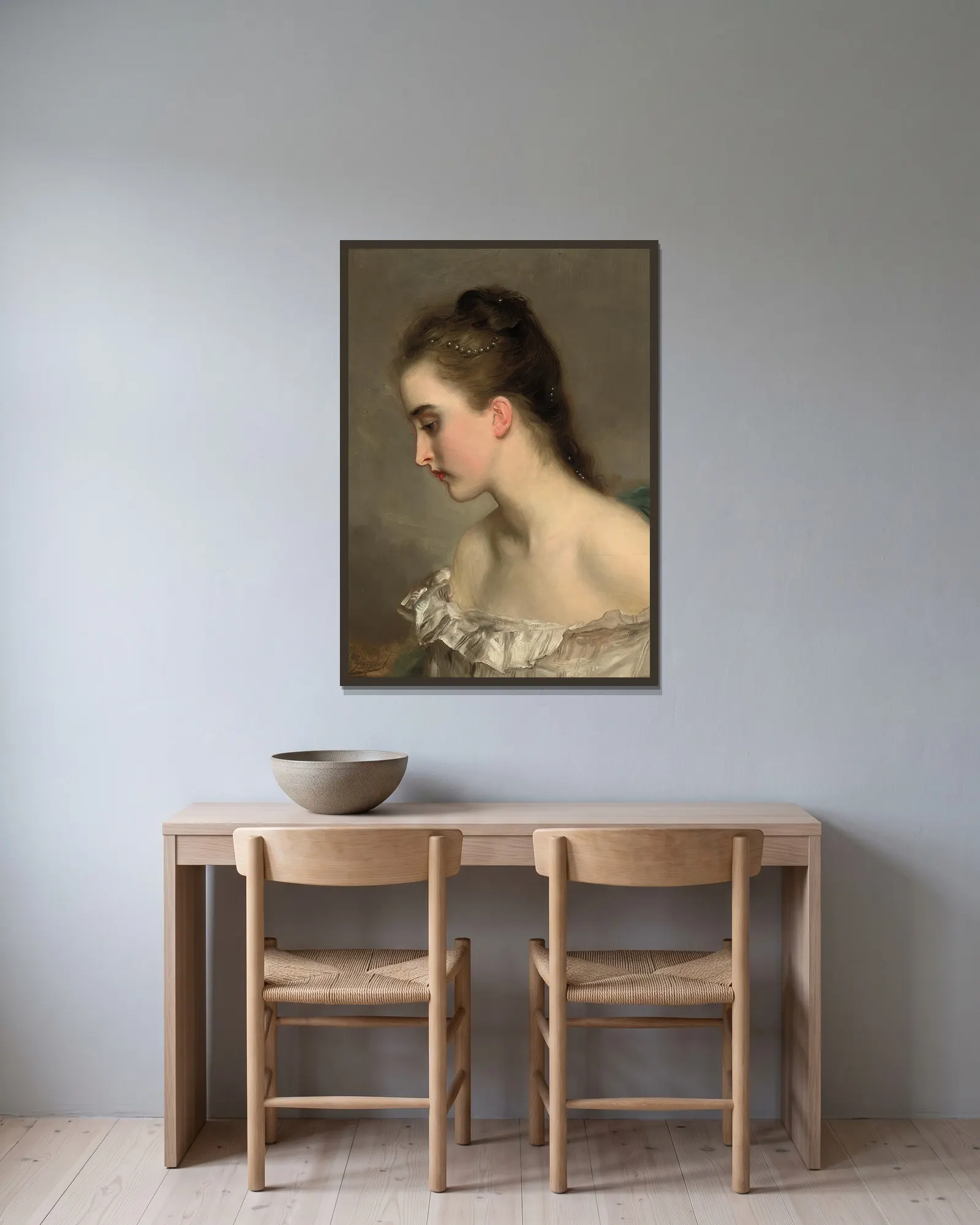 The debutant av Gustave Jean Jacquet inramad på en vägg