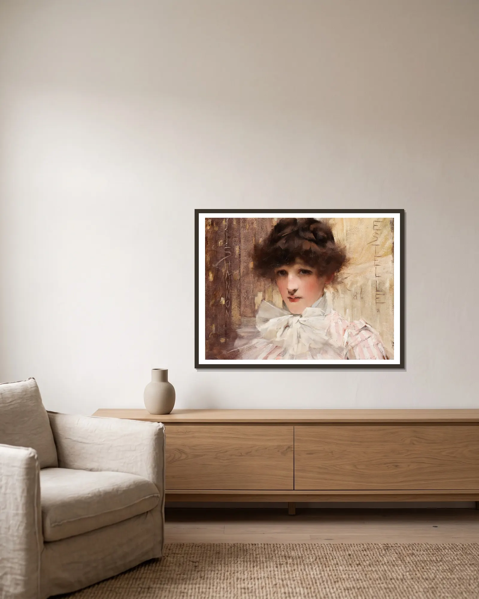 Estelle av James Jebusa Shannon inramad på en vägg