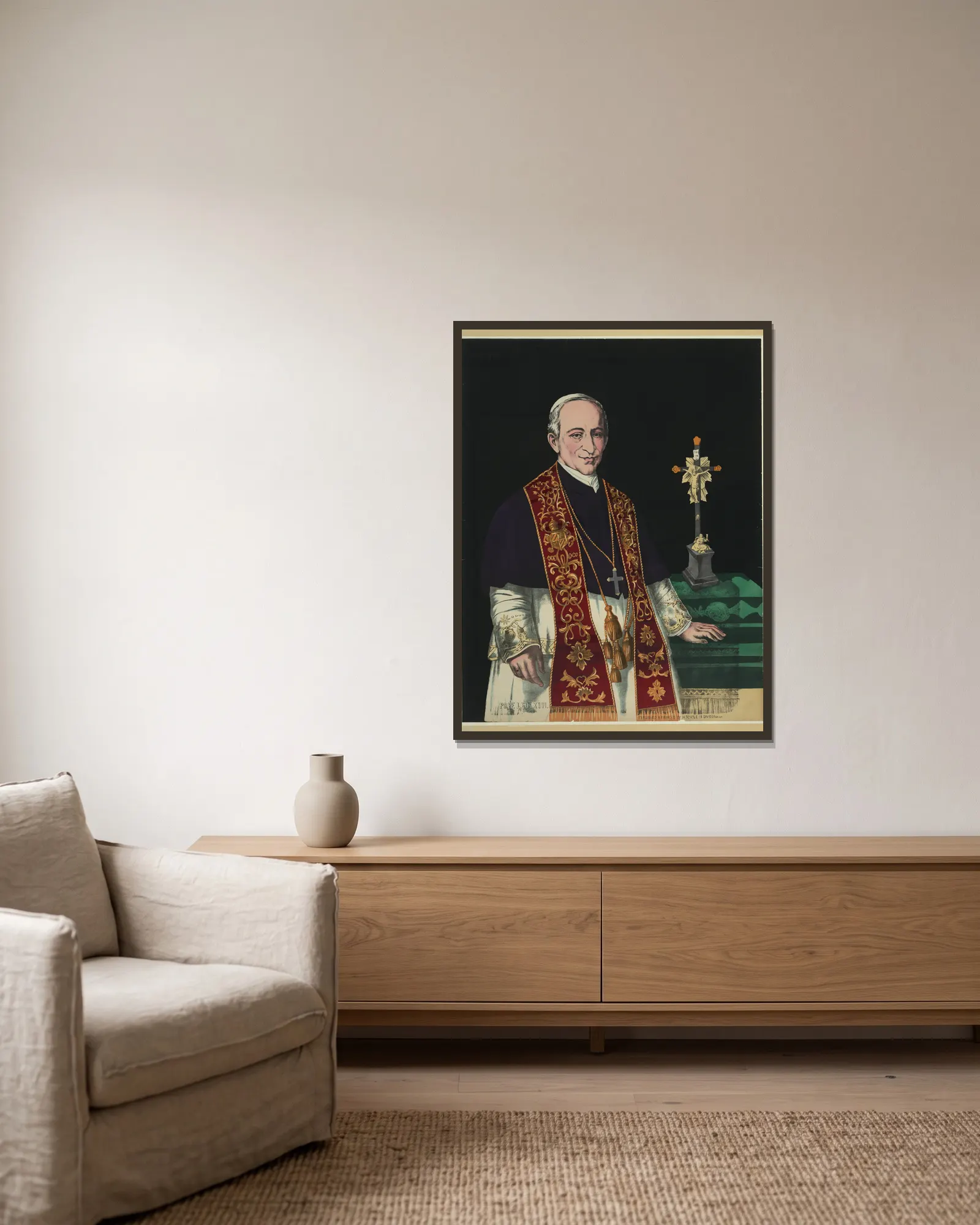 Pope Leo XIII av Henry Jerome Schile inramad på en vägg