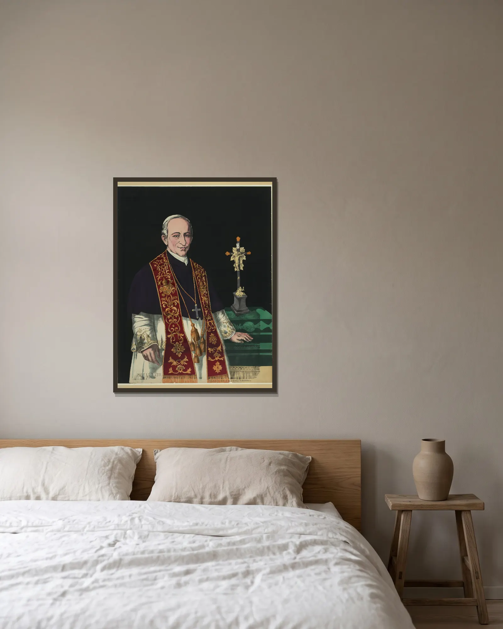 Pope Leo XIII av Henry Jerome Schile inramad på en vägg