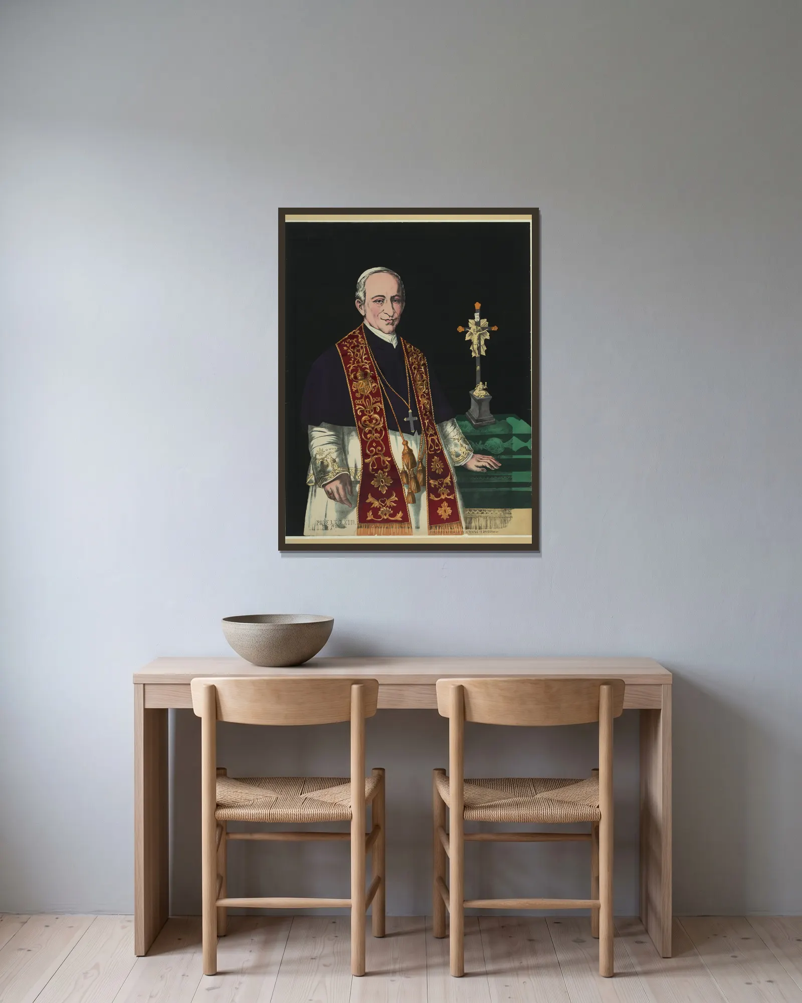 Pope Leo XIII av Henry Jerome Schile inramad på en vägg