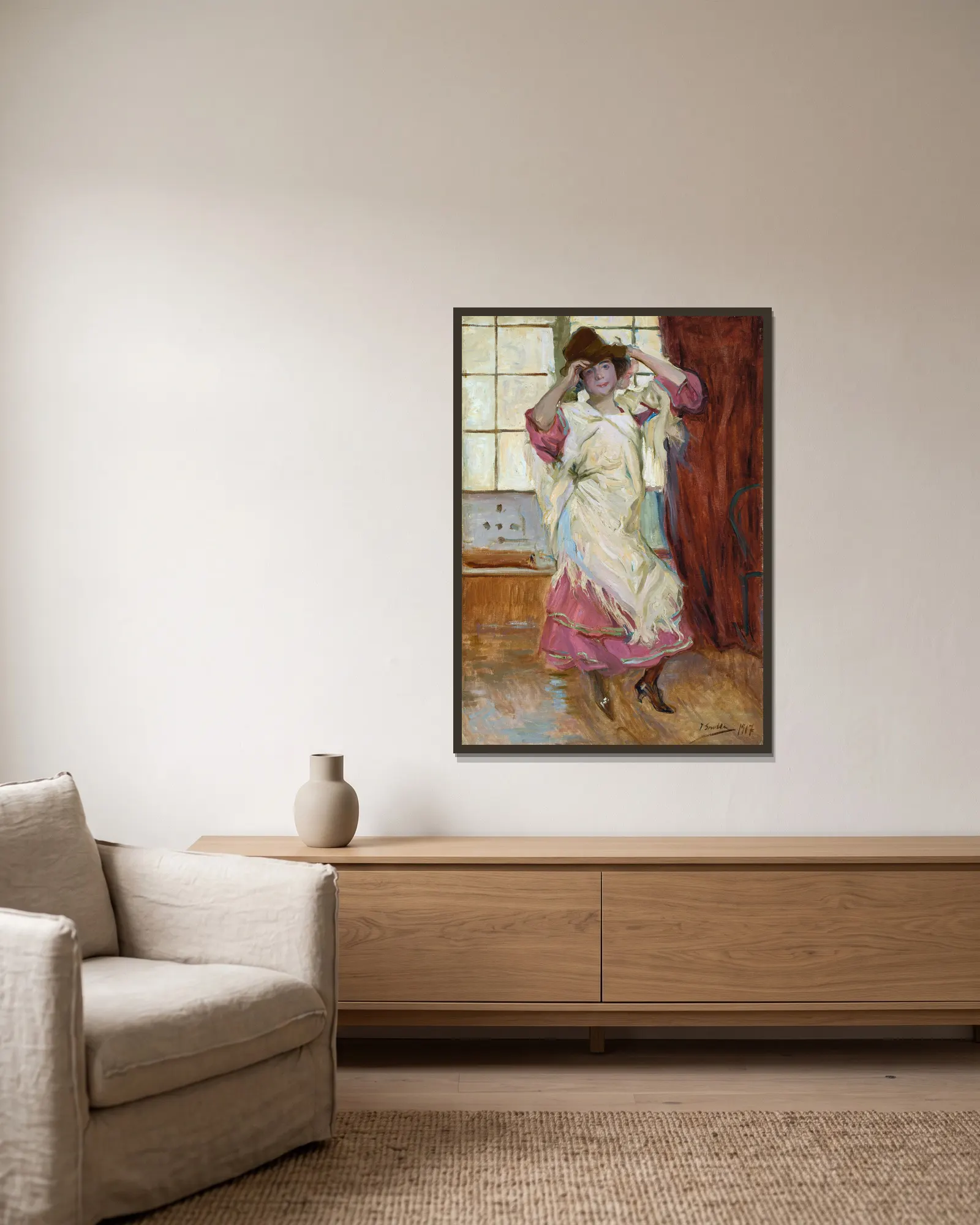 La Bilbainita av Joaquín Sorolla inramad på en vägg