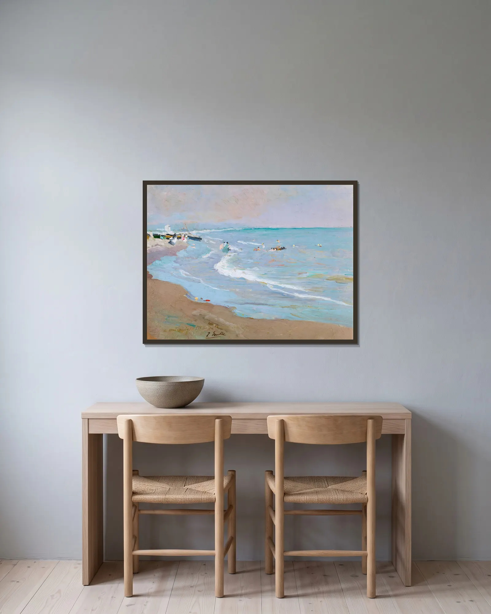 Playa De Valencia av Joaquín Sorolla inramad på en vägg