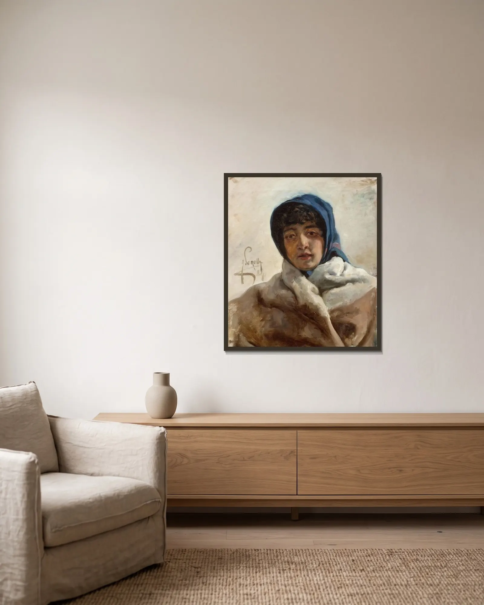 Portrait av Joaquín Sorolla inramad på en vägg