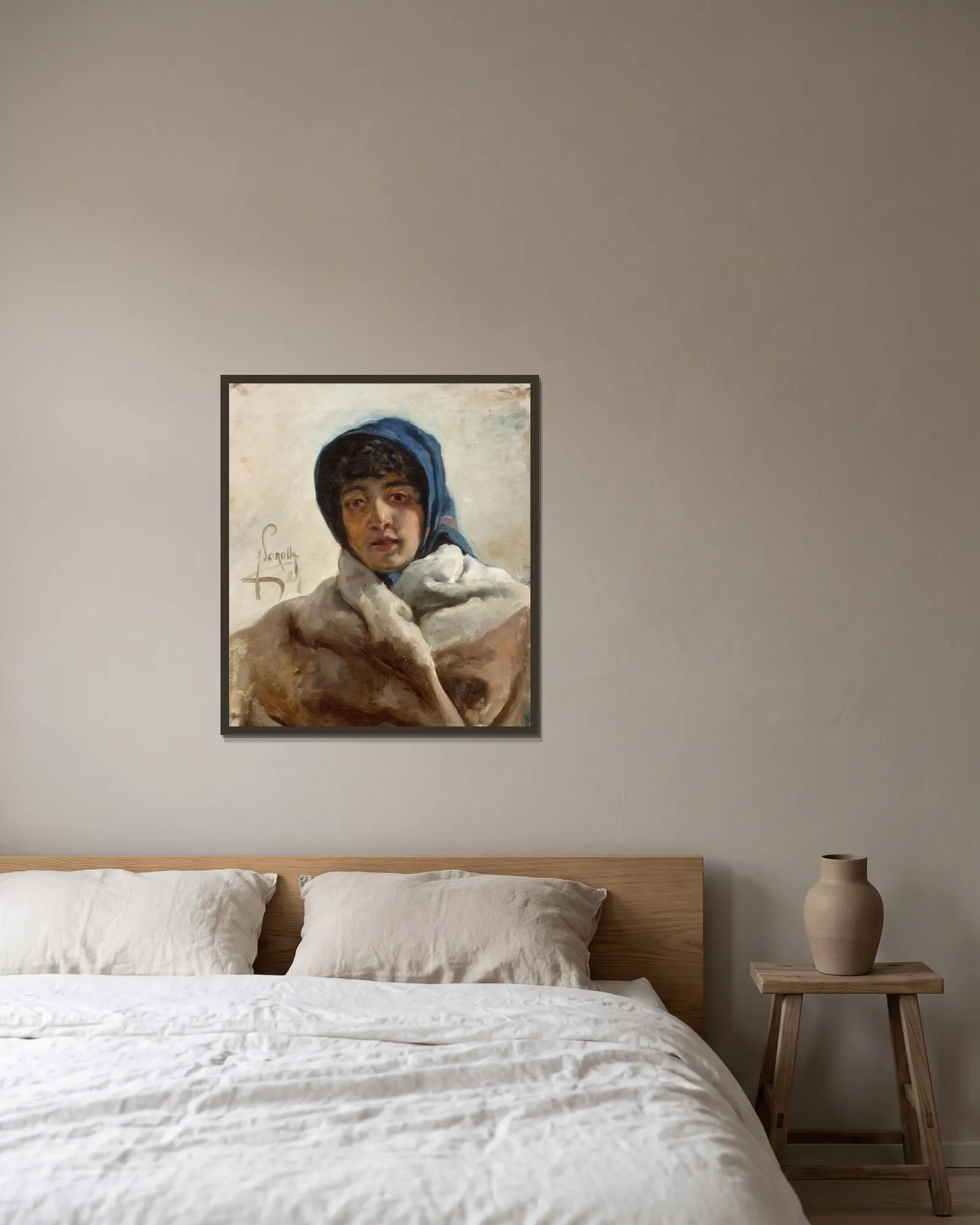 Portrait av Joaquín Sorolla inramad på en vägg