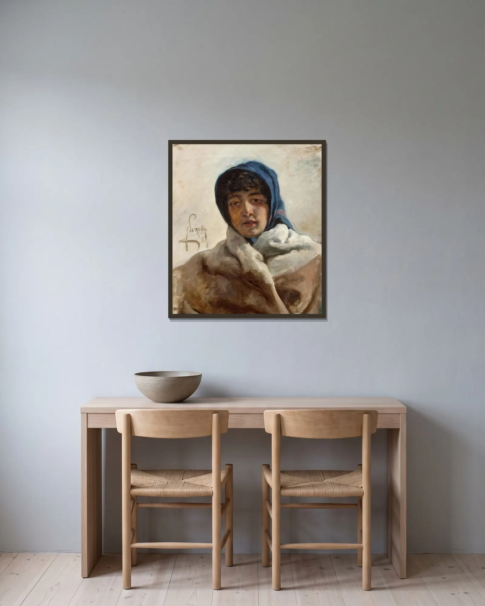 Portrait av Joaquín Sorolla inramad på en vägg