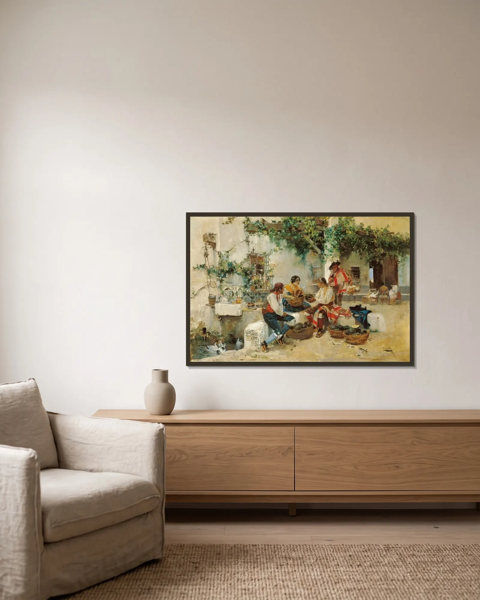 Selling Melons av Joaquín Sorolla inramad på en vägg