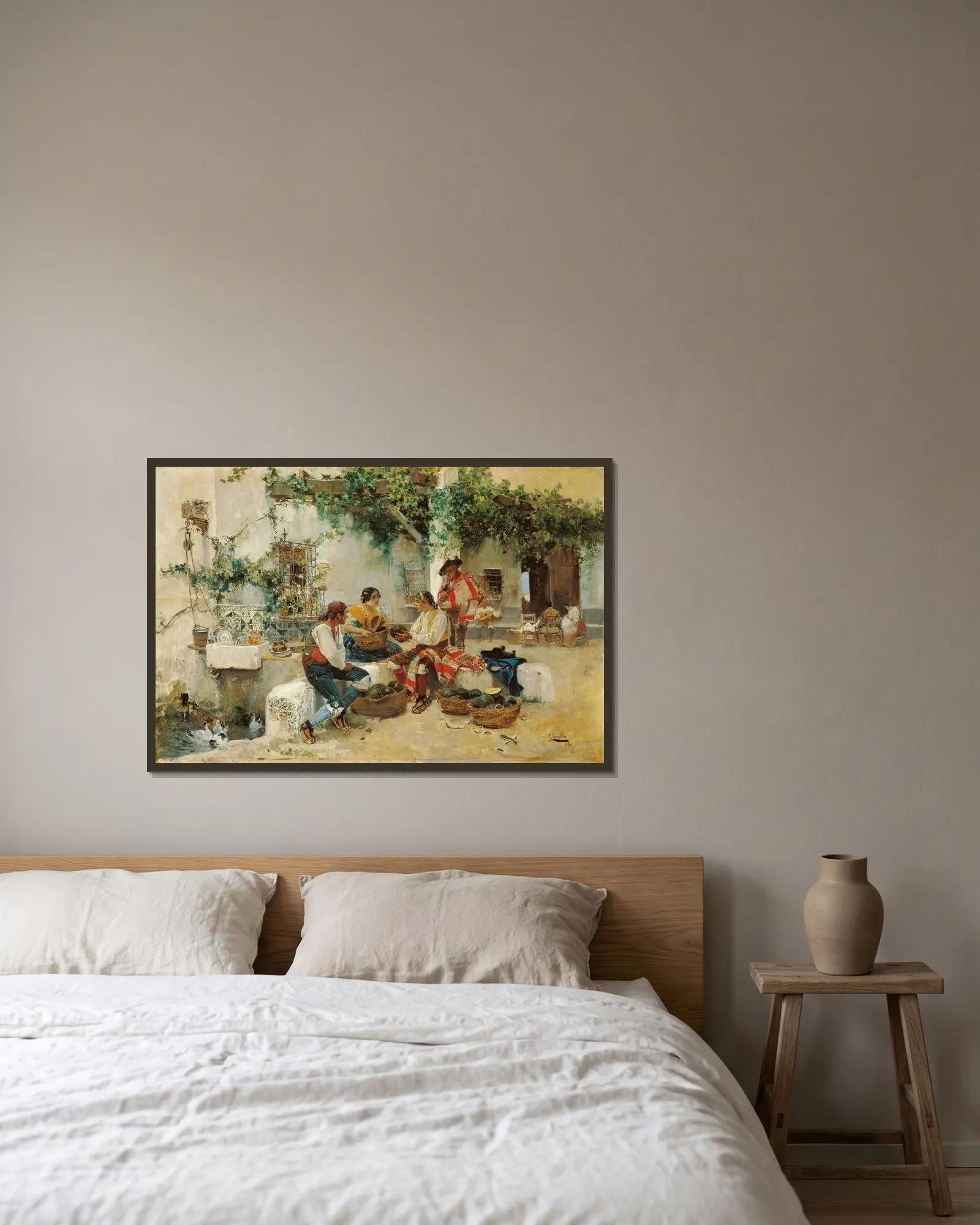 Selling Melons av Joaquín Sorolla inramad på en vägg