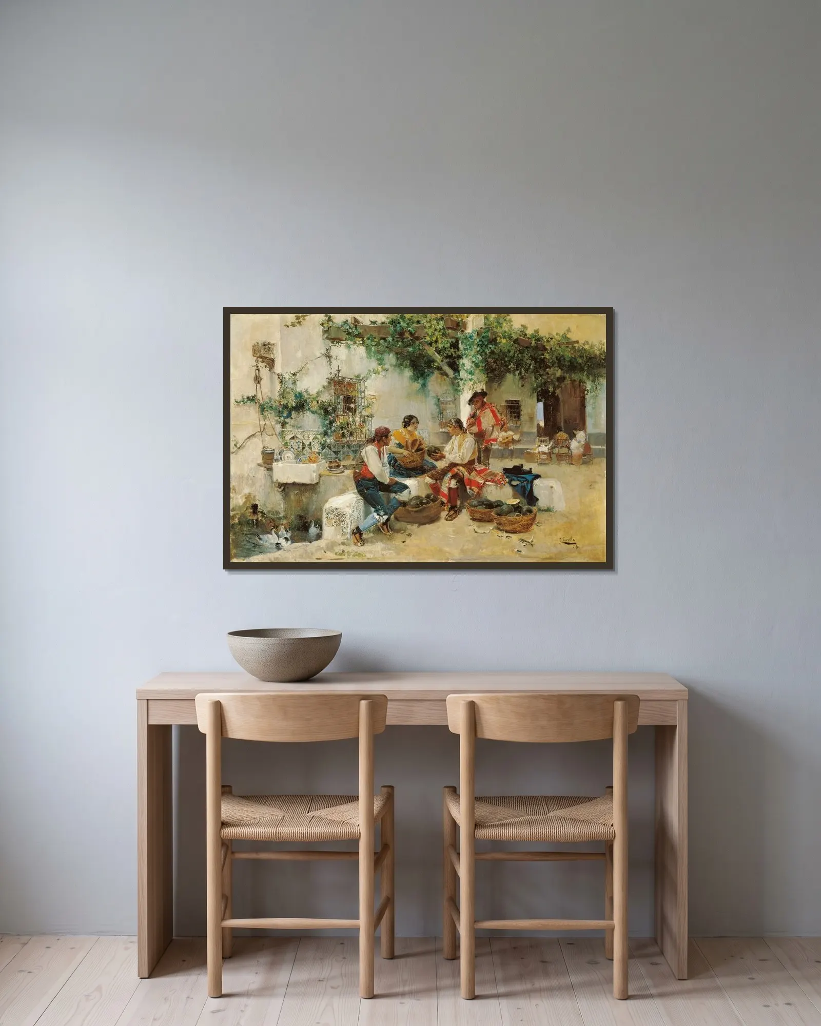 Selling Melons av Joaquín Sorolla inramad på en vägg