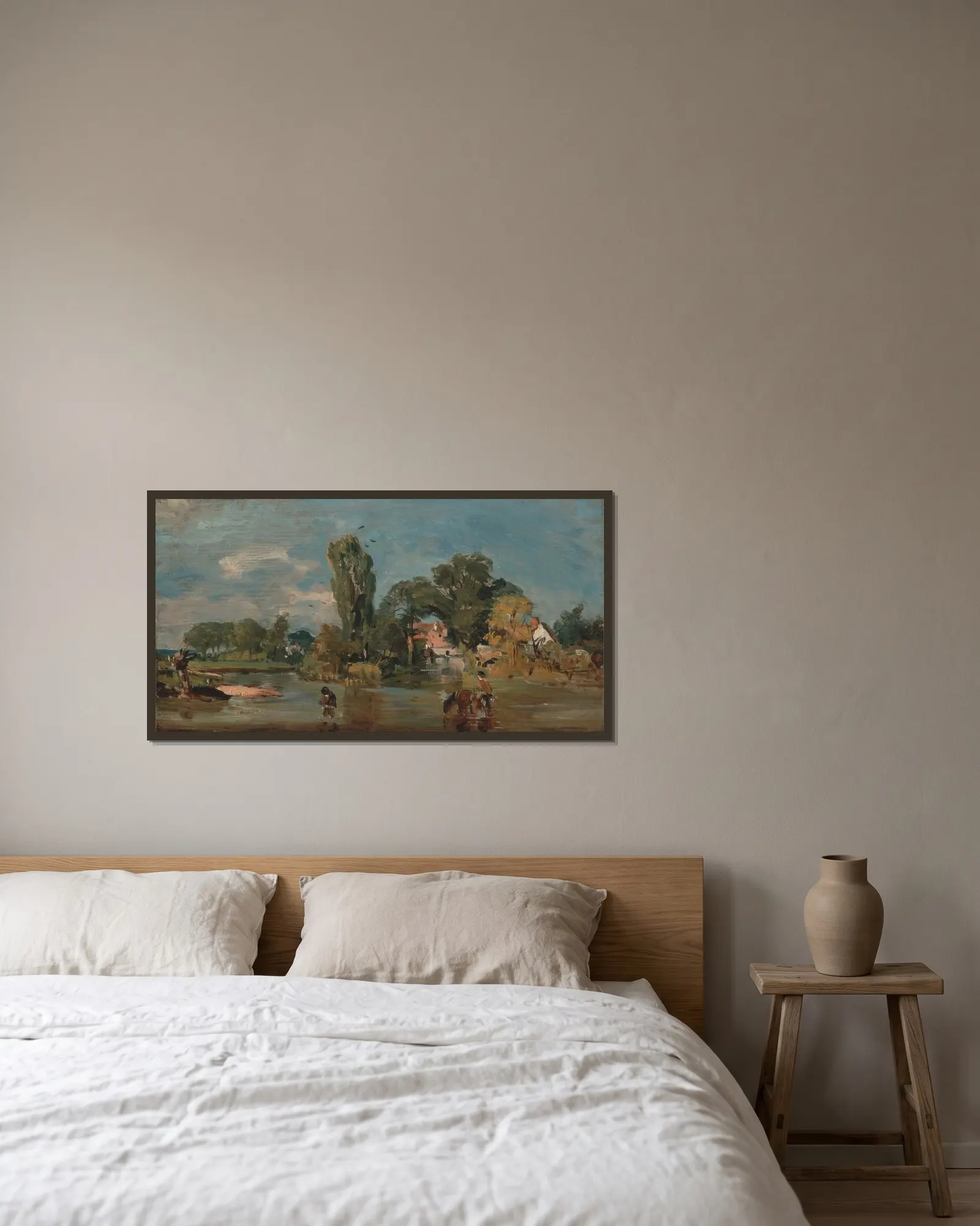 Flatford Mill av John Constable inramad på en vägg