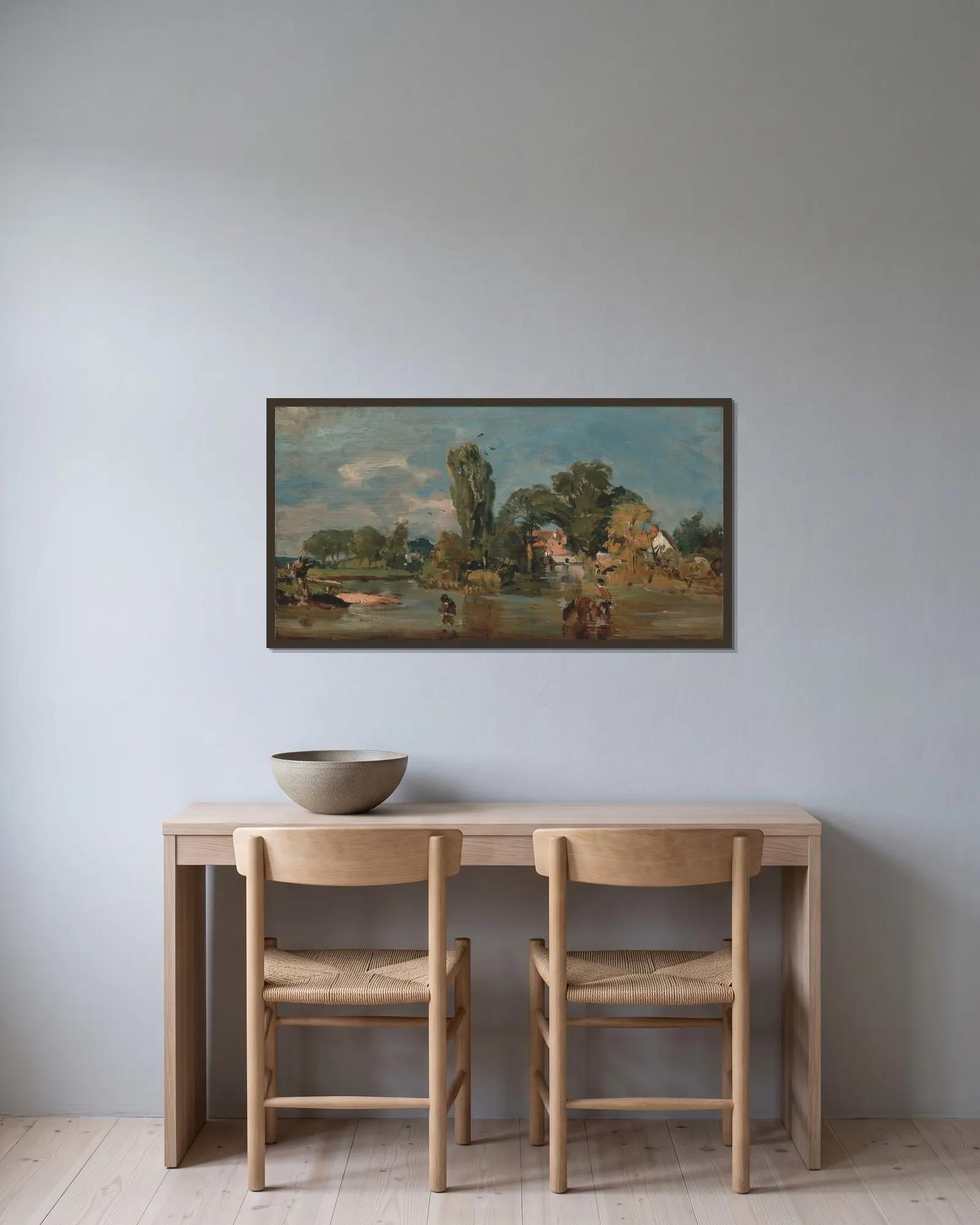 Flatford Mill av John Constable inramad på en vägg