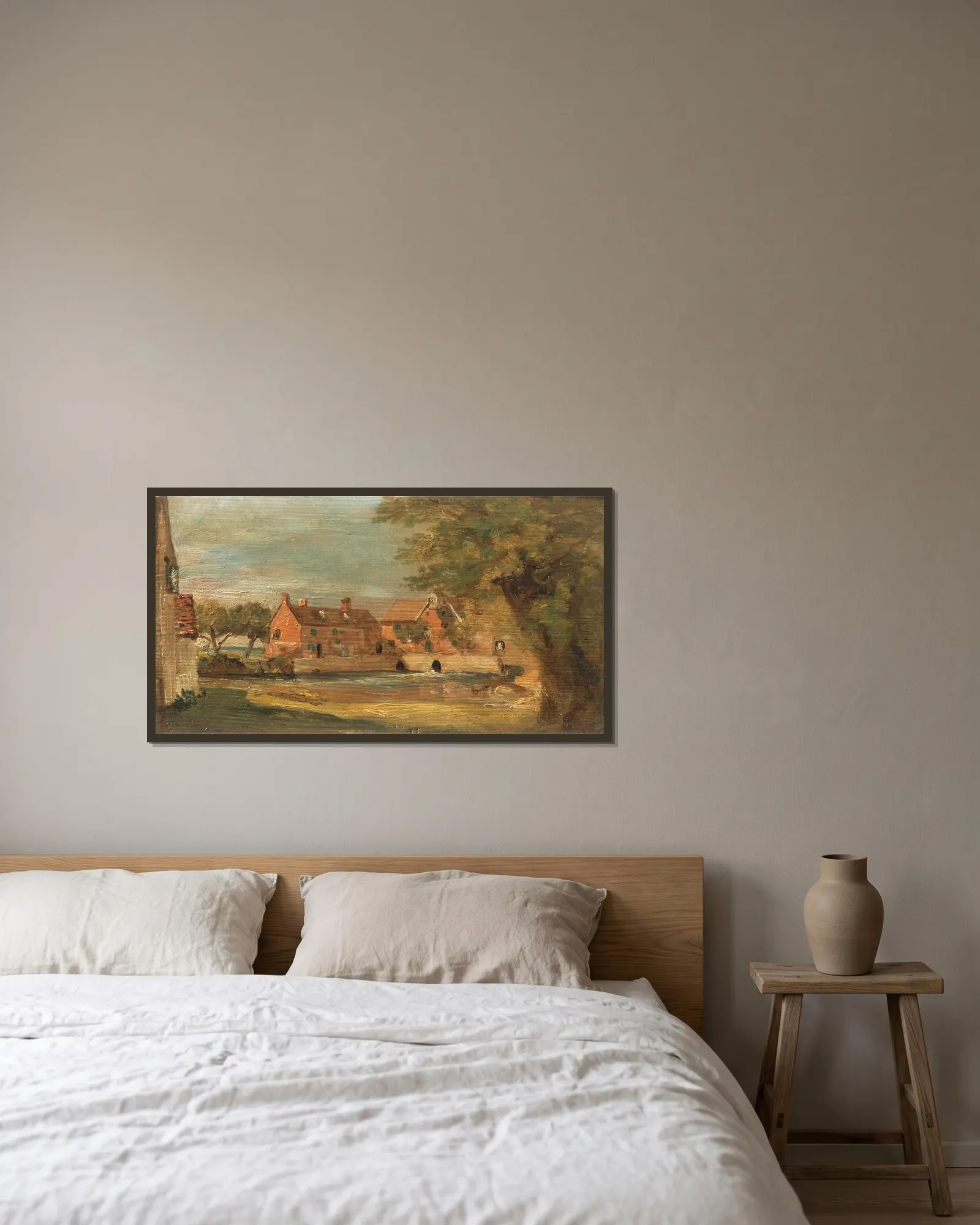 Flatford Mill, 1810 av John Constable inramad på en vägg