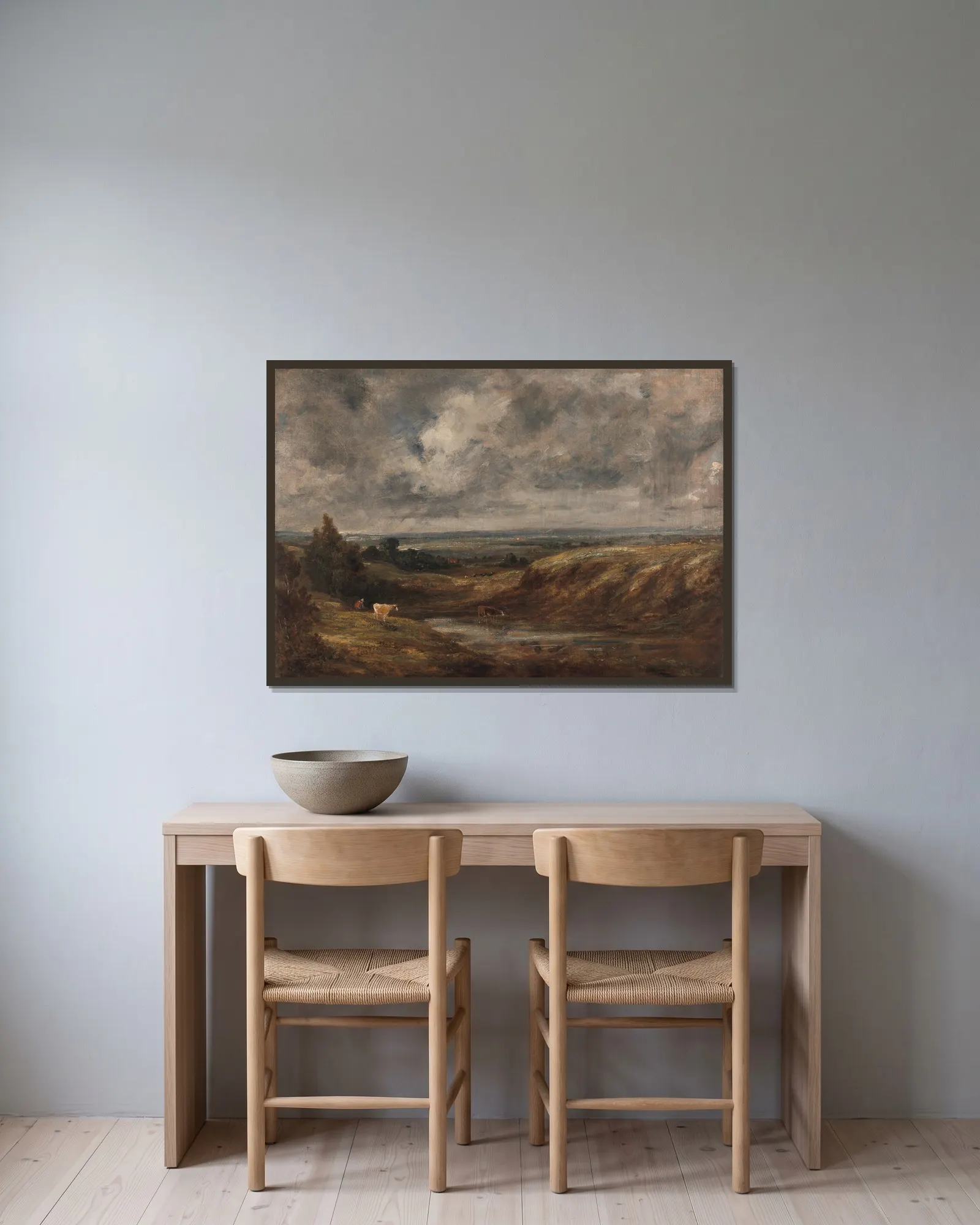 Hampstead Heath av John Constable inramad på en vägg