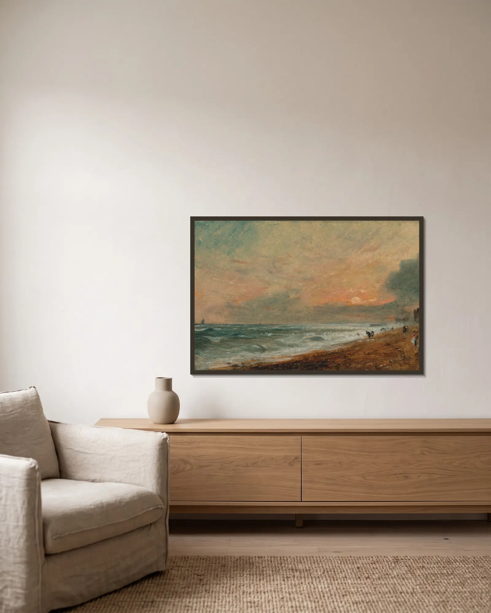 Hove Beach av John Constable inramad på en vägg