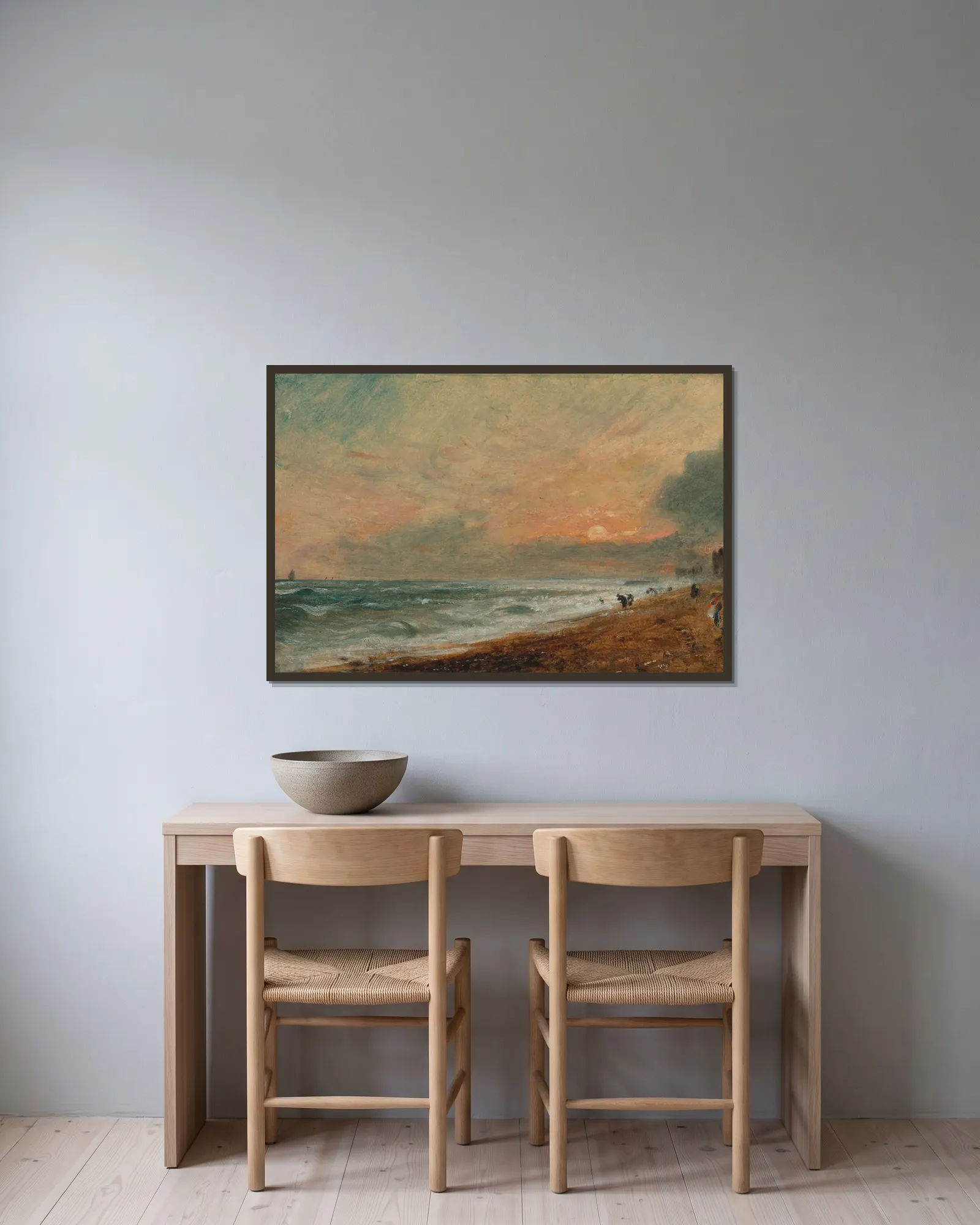 Hove Beach av John Constable inramad på en vägg